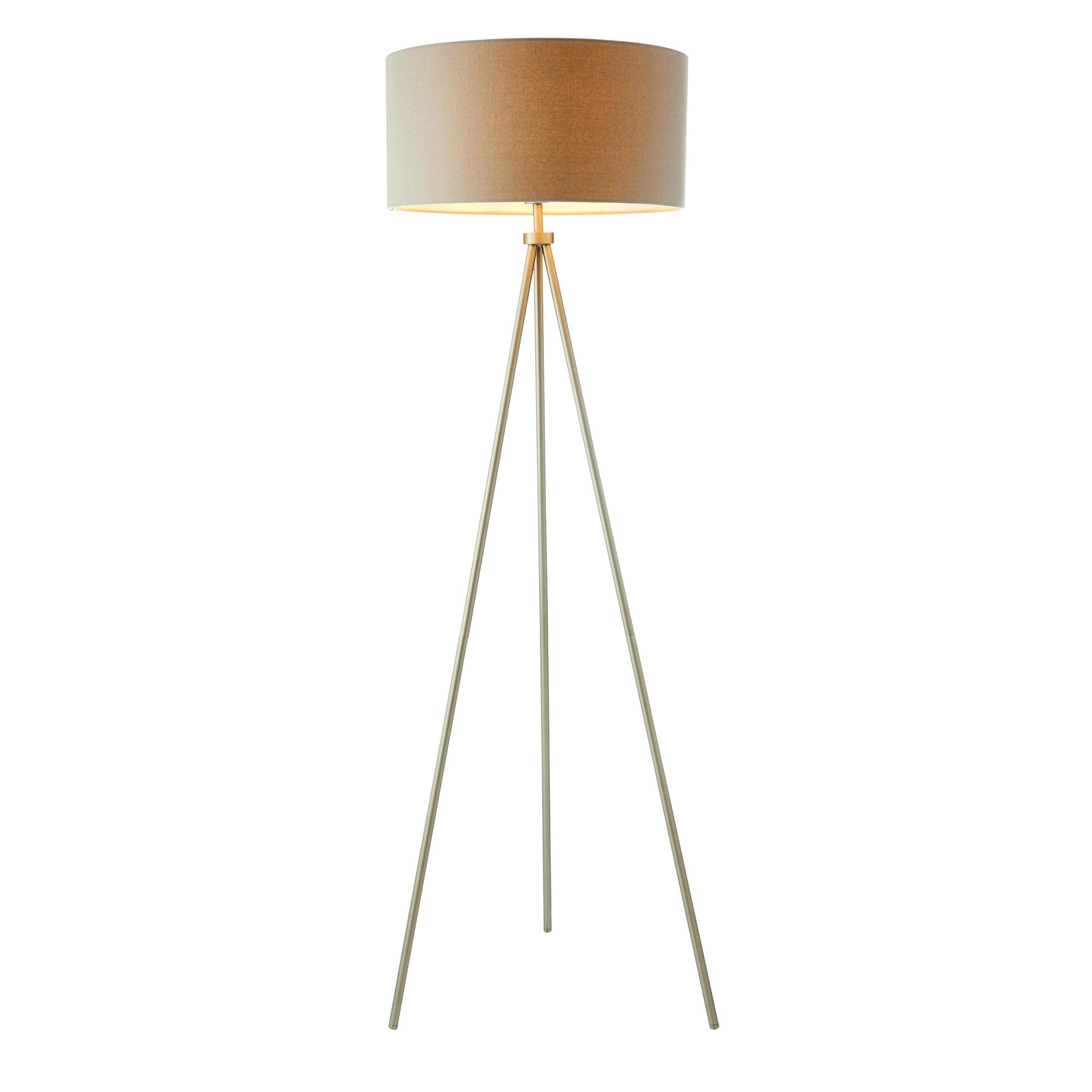 Endon Tri Single Light Floor Lamp - Matt Nickel Plate & Grey & Silver Linen Mix Fabric