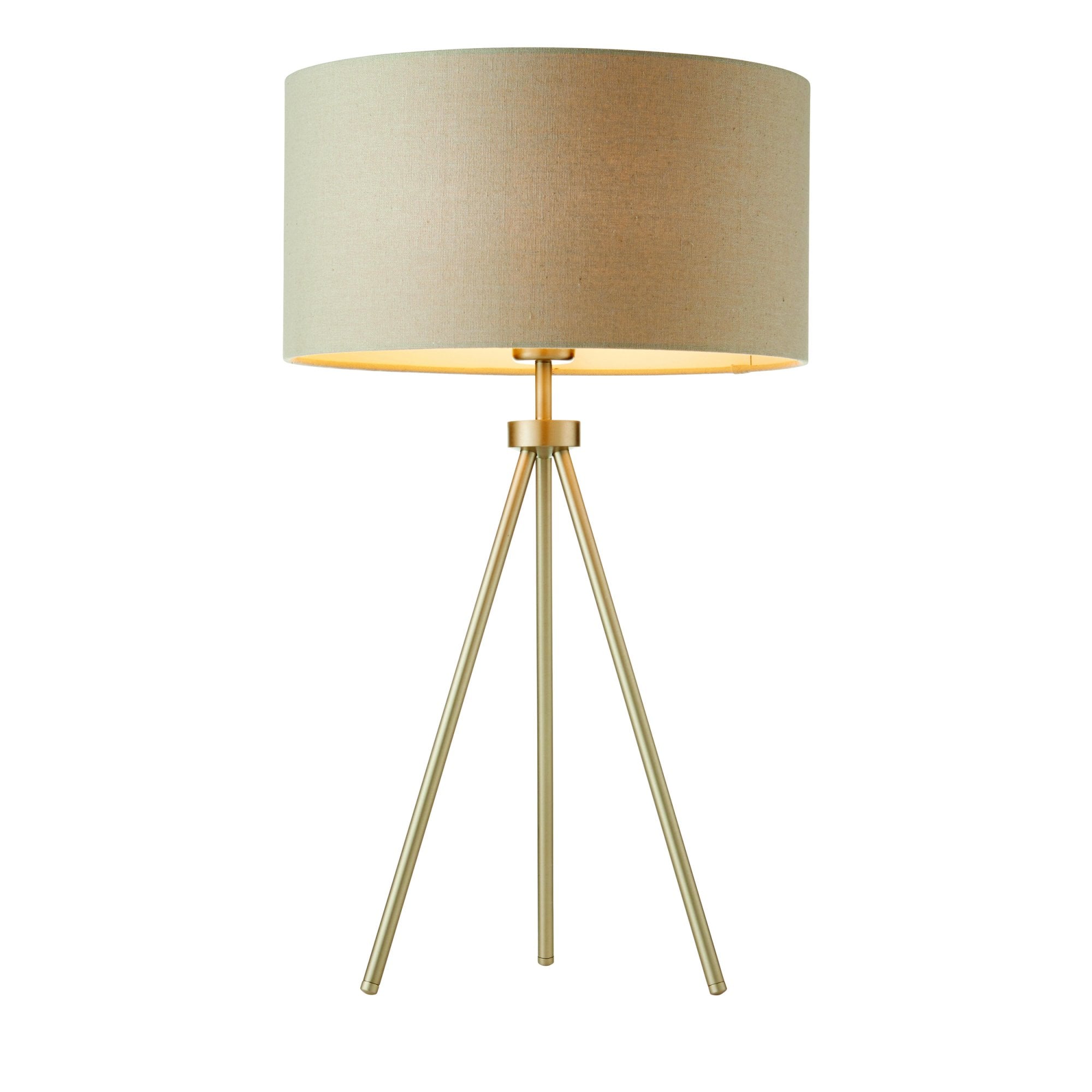 Endon Tri Single Light Table Lamp - Matt Nickel Plate & Grey & Silver Linen Mix Fabric