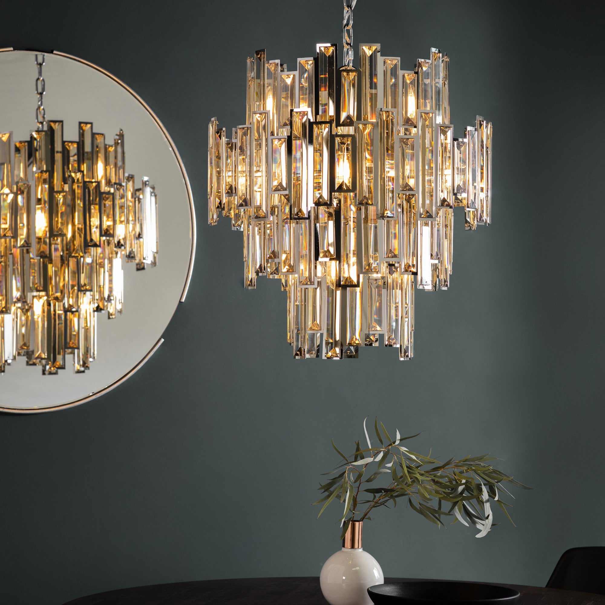 Endon Viviana 12 Light Pendant - Chrome Plate & Champagne Crystal