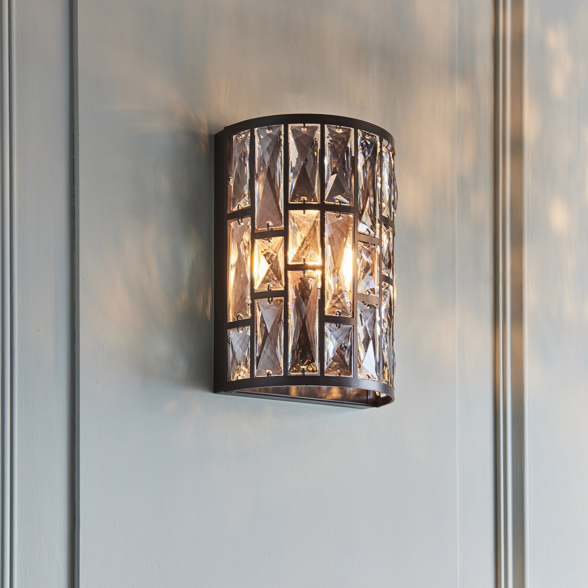 Endon Belle Single Wall Light - Dark Bronze & Clear Crystal Glass
