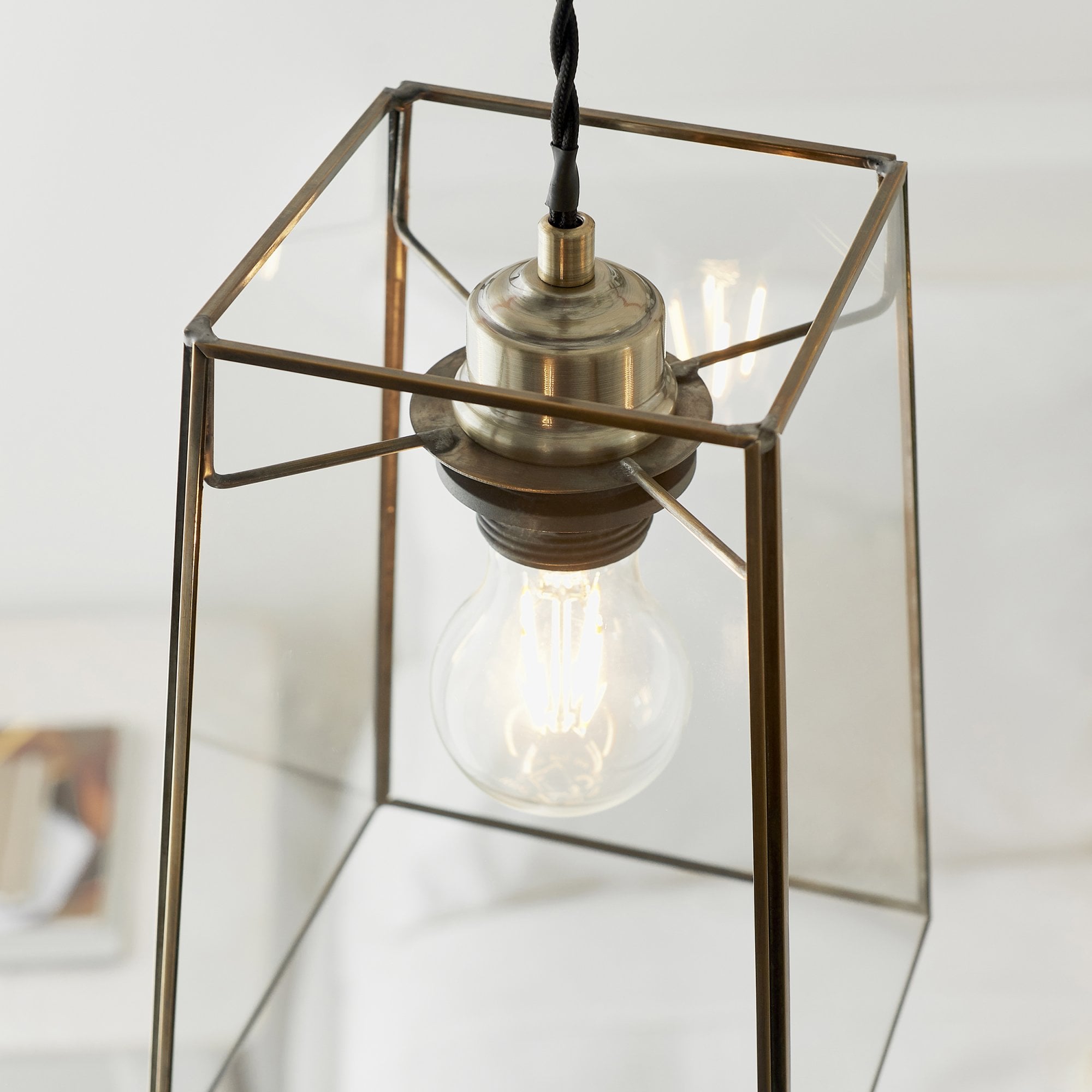 Endon Beaumont Single Light Pendant Shade - Clear Glass & Antique Brass Plate 15.5cm - Shade Only