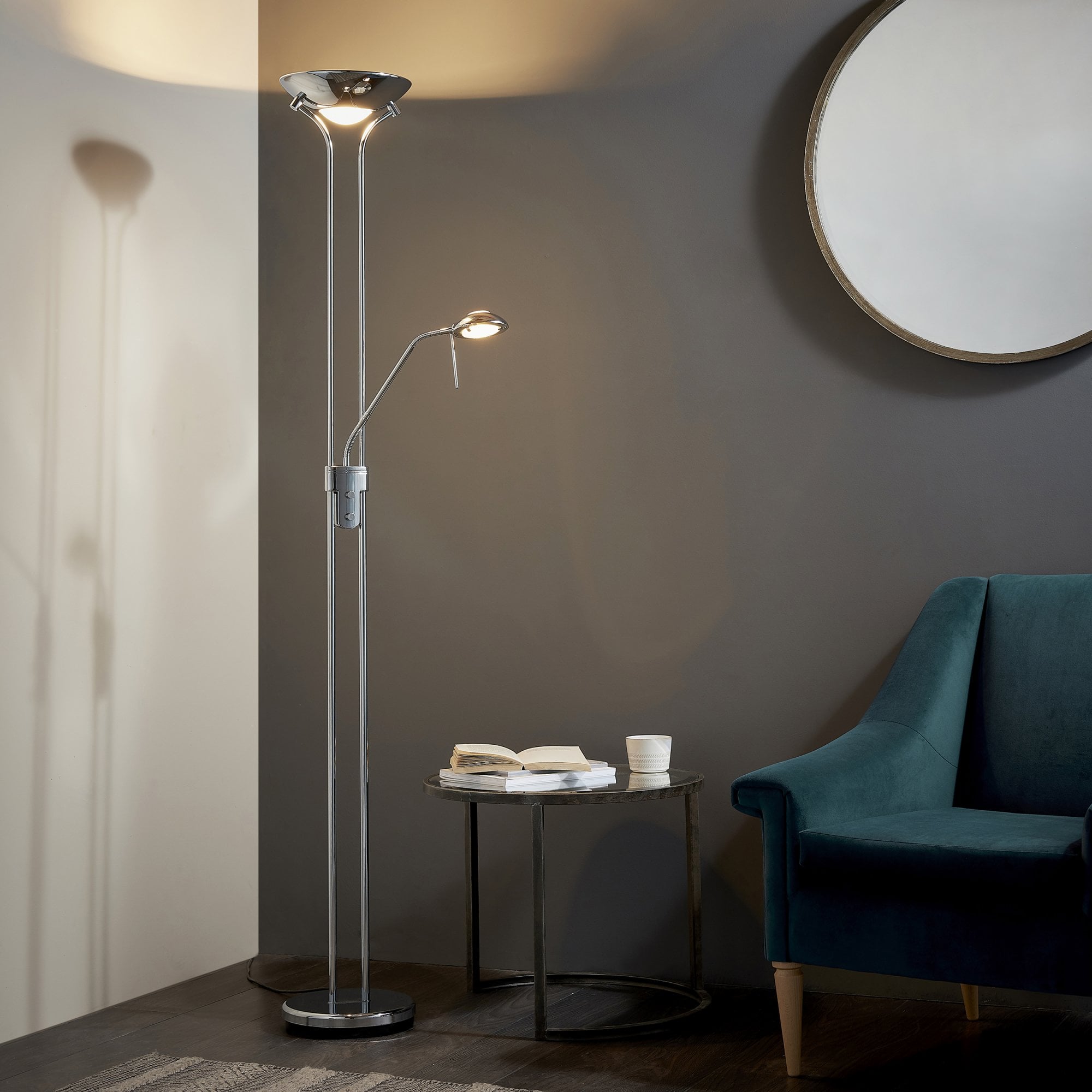 Endon Rome Single Light Floor Lamp - Chrome Plate & Opal Glass