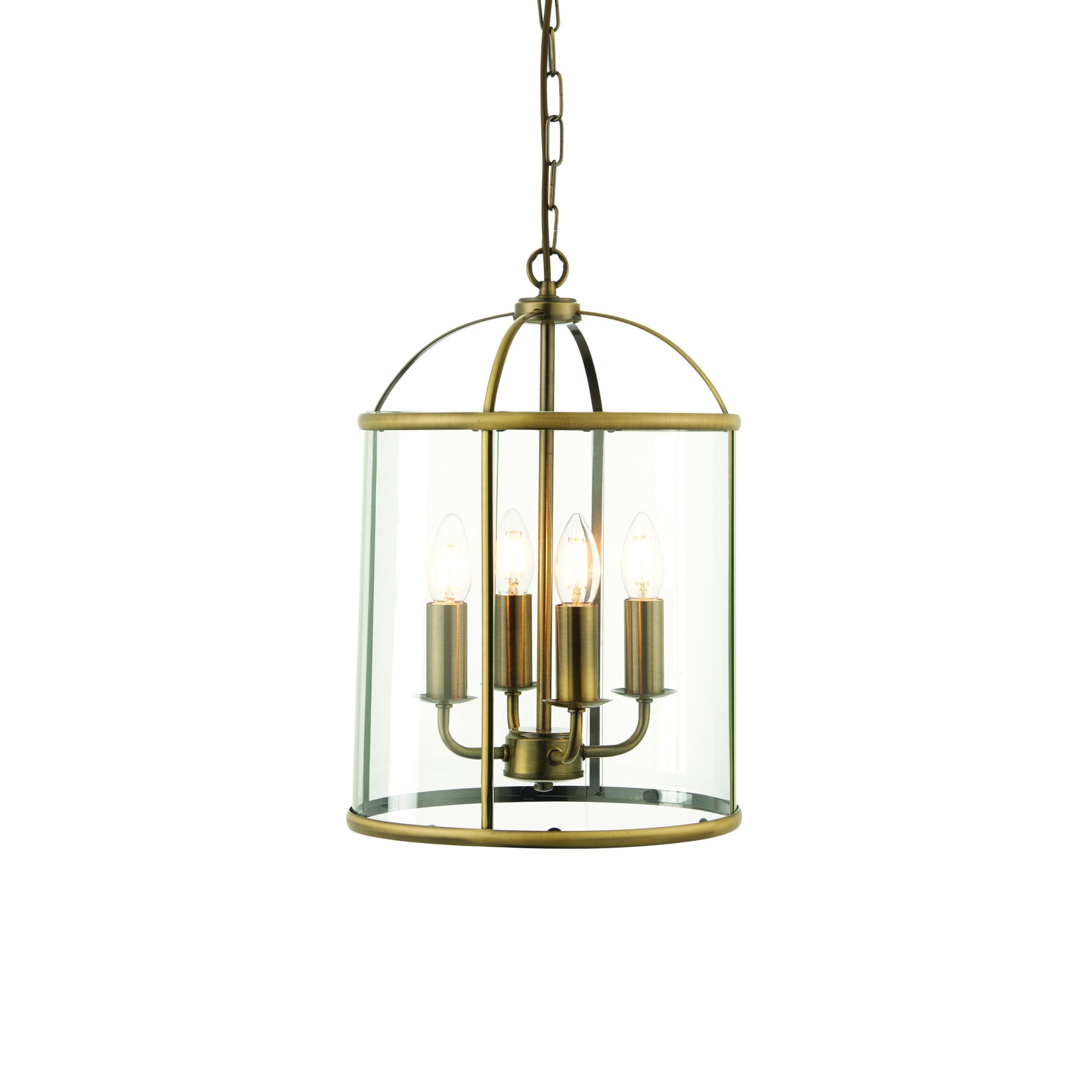 Endon Lambeth 4 Light Pendant - Antique Brass Plate & Clear Glass