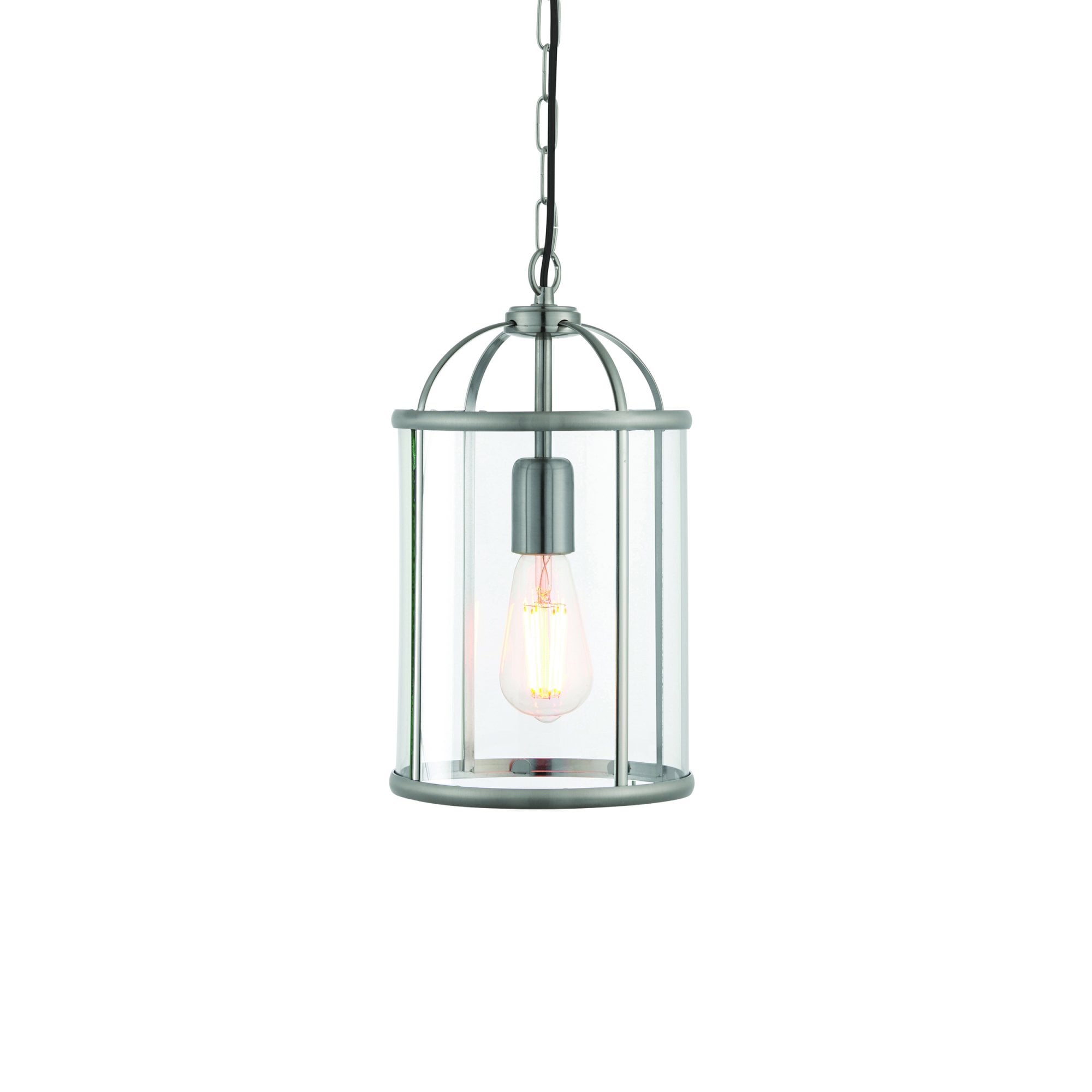 Endon Lambeth Single Light Pendant - Satin Nickel Plate & Clear Glass