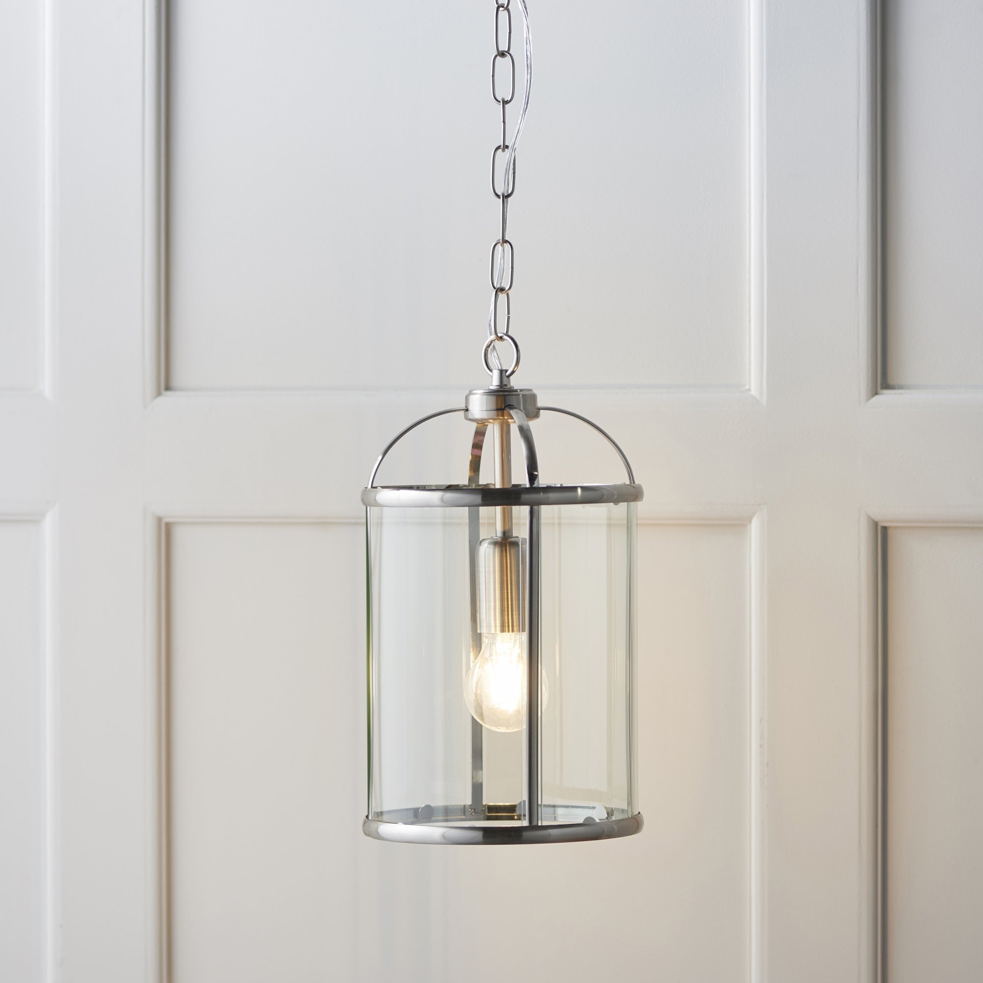 Endon Lambeth Single Light Pendant - Satin Nickel Plate & Clear Glass