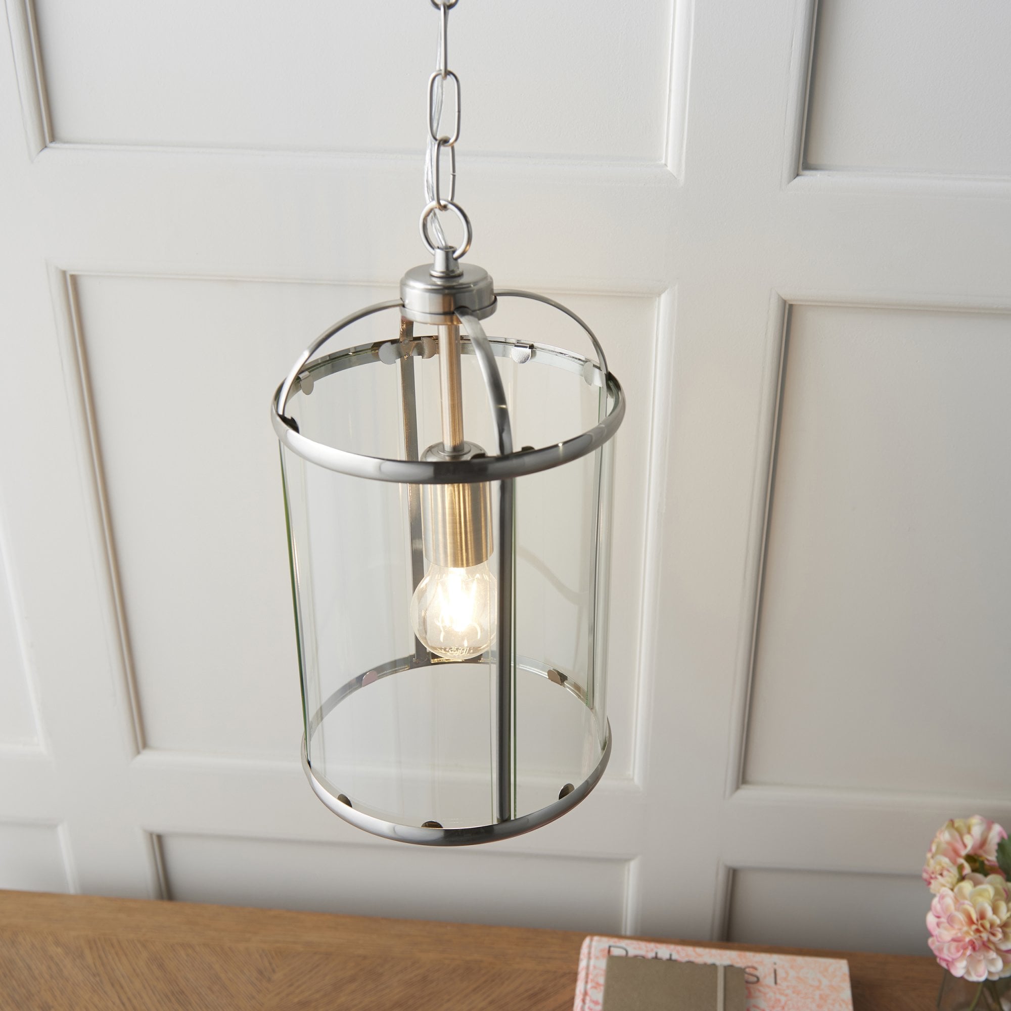 Endon Lambeth Single Light Pendant - Satin Nickel Plate & Clear Glass