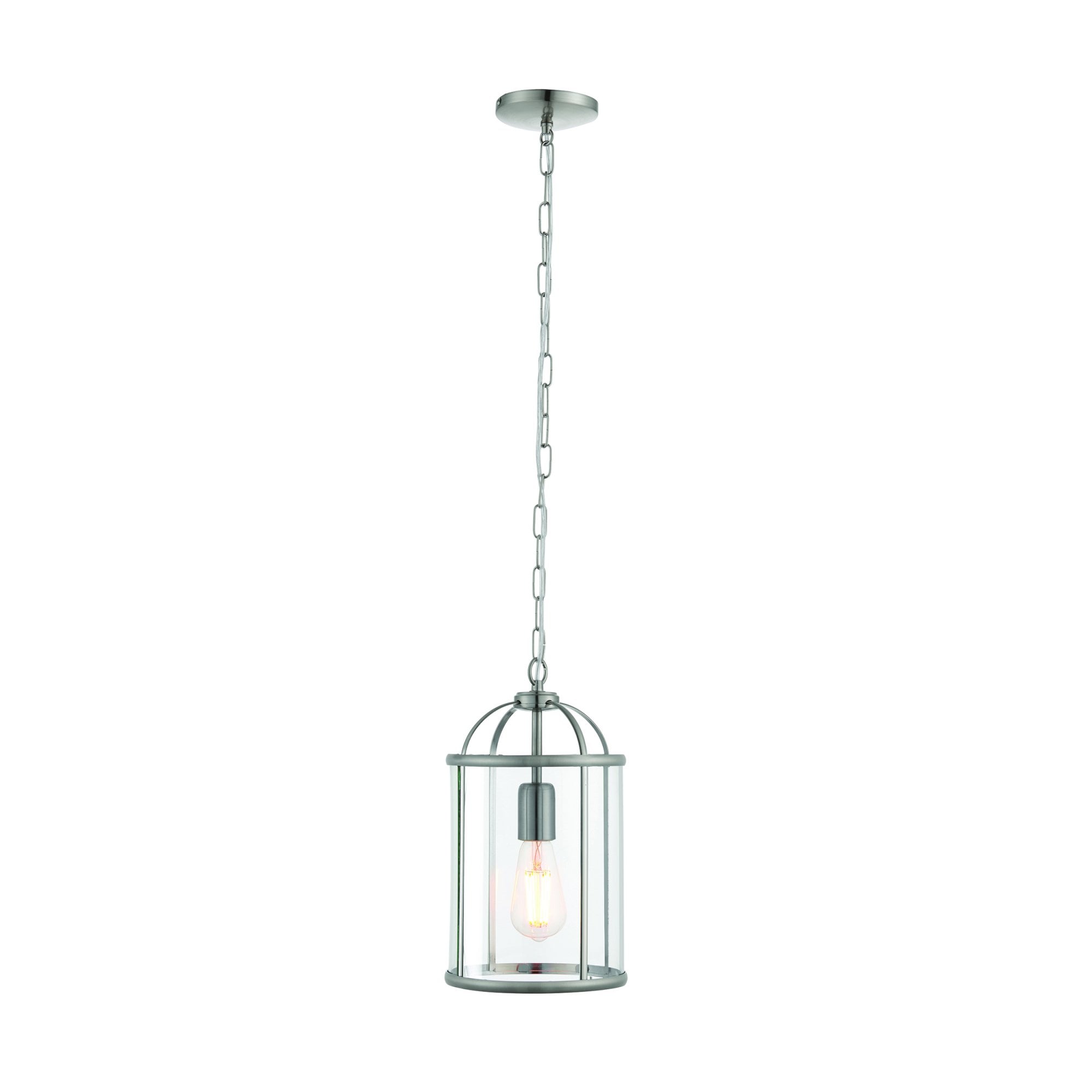 Endon Lambeth Single Light Pendant - Satin Nickel Plate & Clear Glass