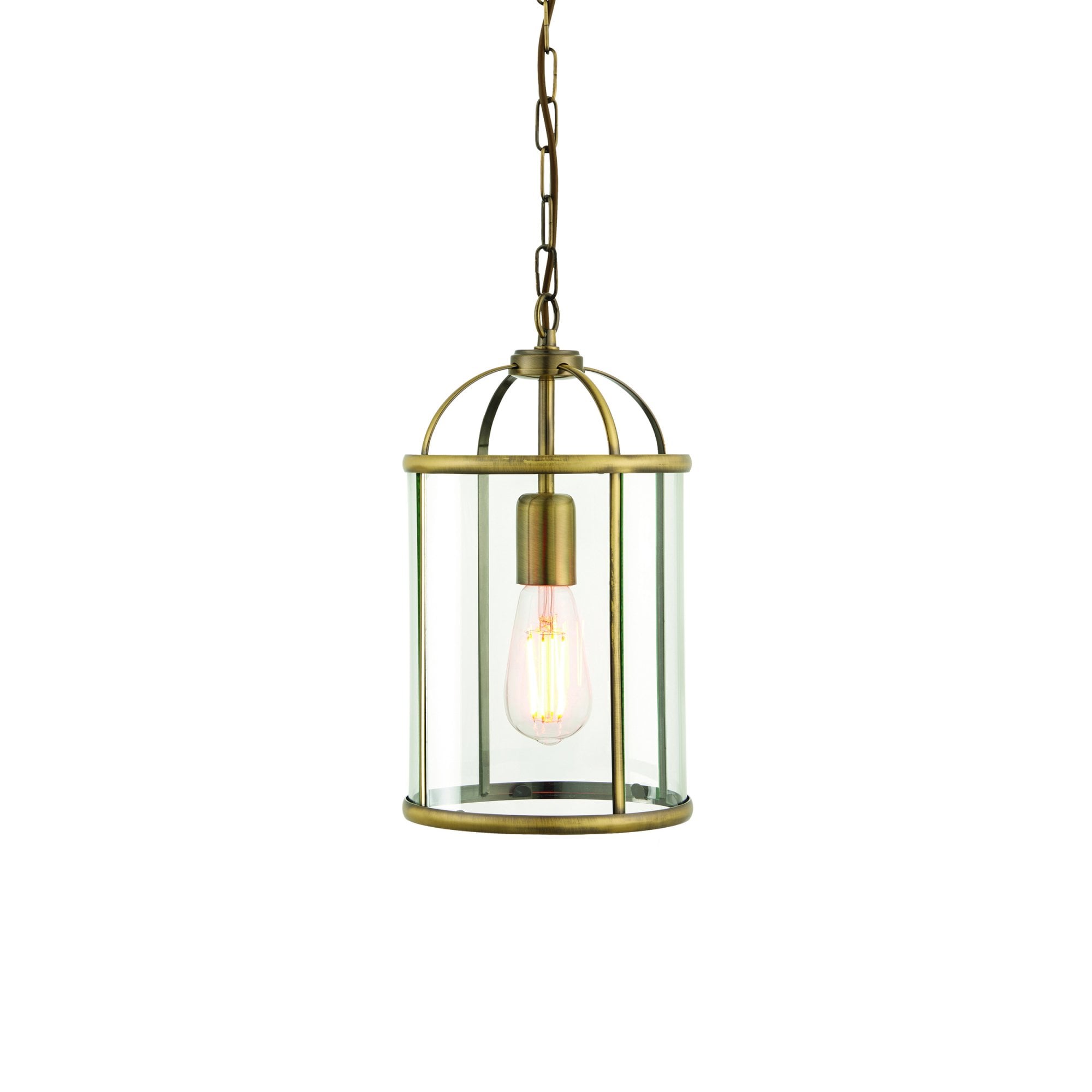 Endon Lambeth Single Light Pendant - Antique Brass Plate & Clear Glass