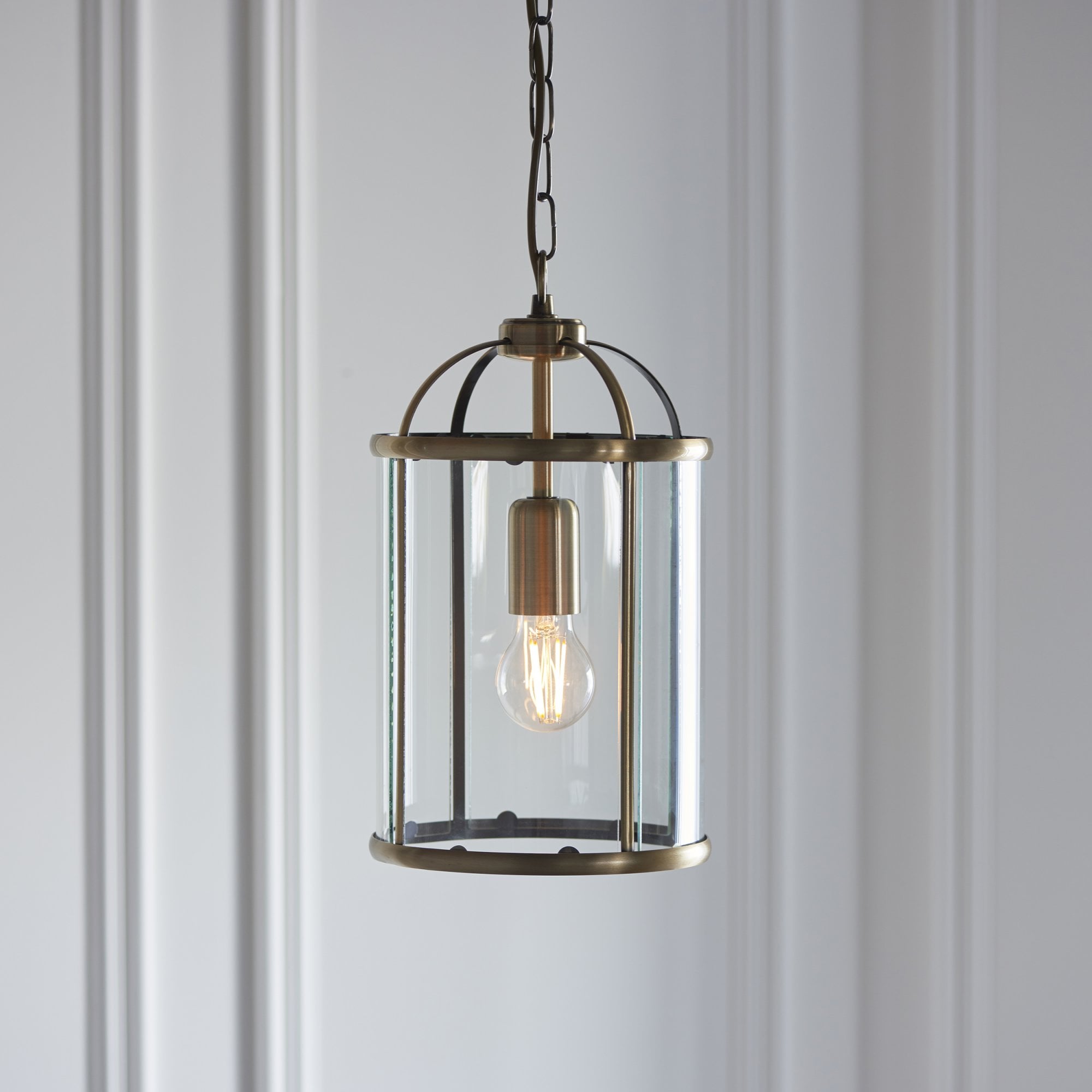Endon Lambeth Single Light Pendant - Antique Brass Plate & Clear Glass