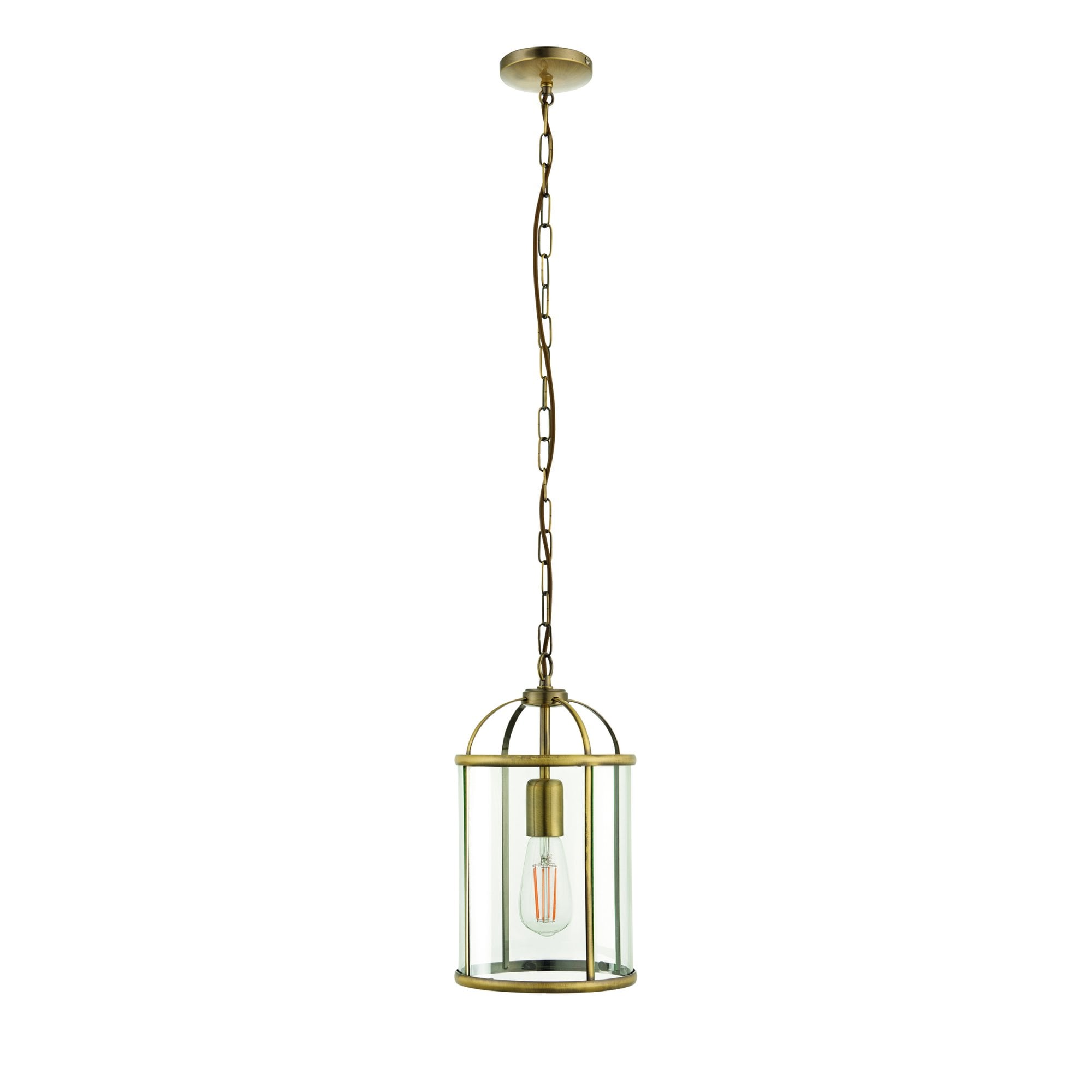 Endon Lambeth Single Light Pendant - Antique Brass Plate & Clear Glass