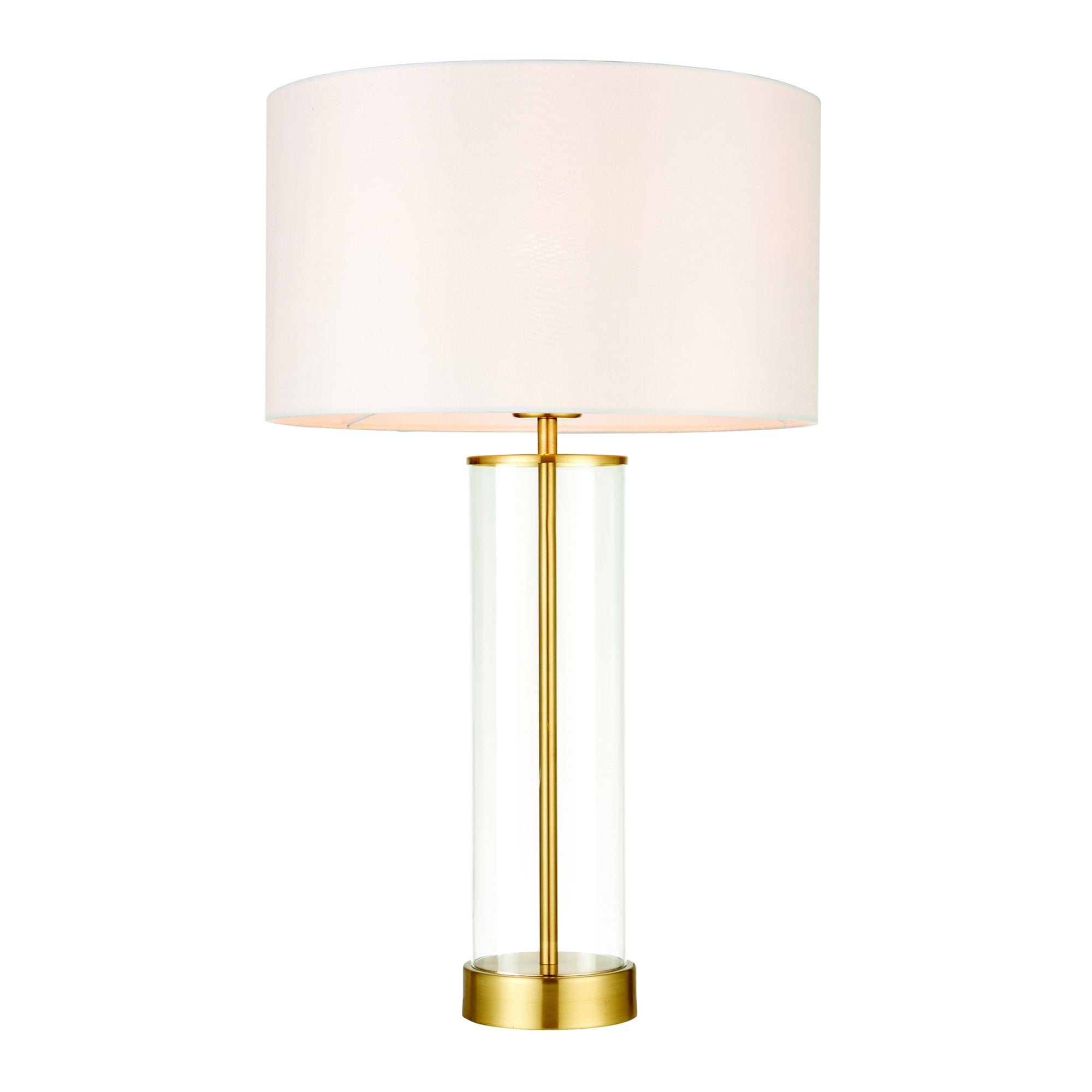 Endon Lessina Single Light Table Lamp - Satin Brass Plate & Vintage White Fabric