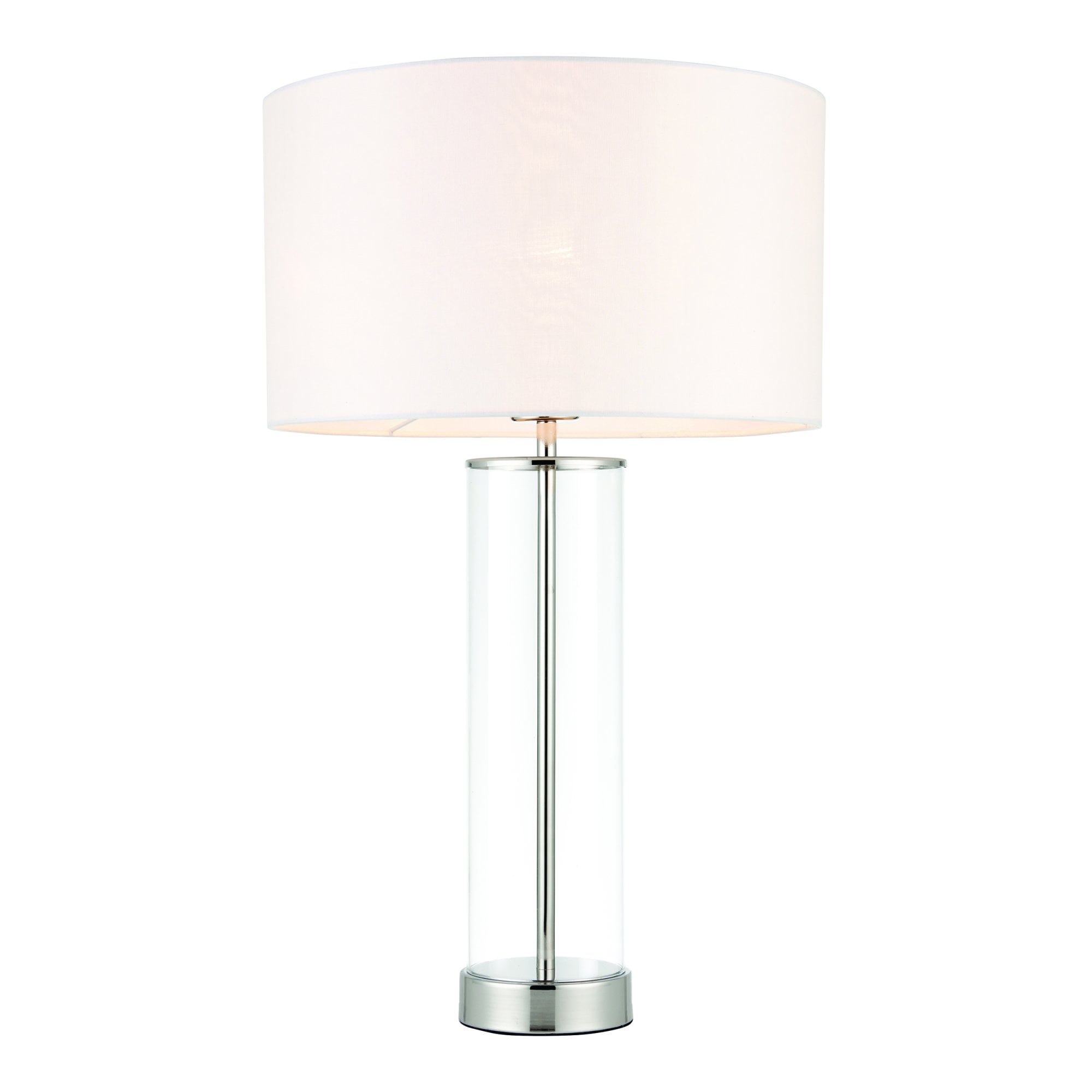 Endon Lessina Single Light Table Lamp - Bright Nickel Plate & Vintage White Fabric