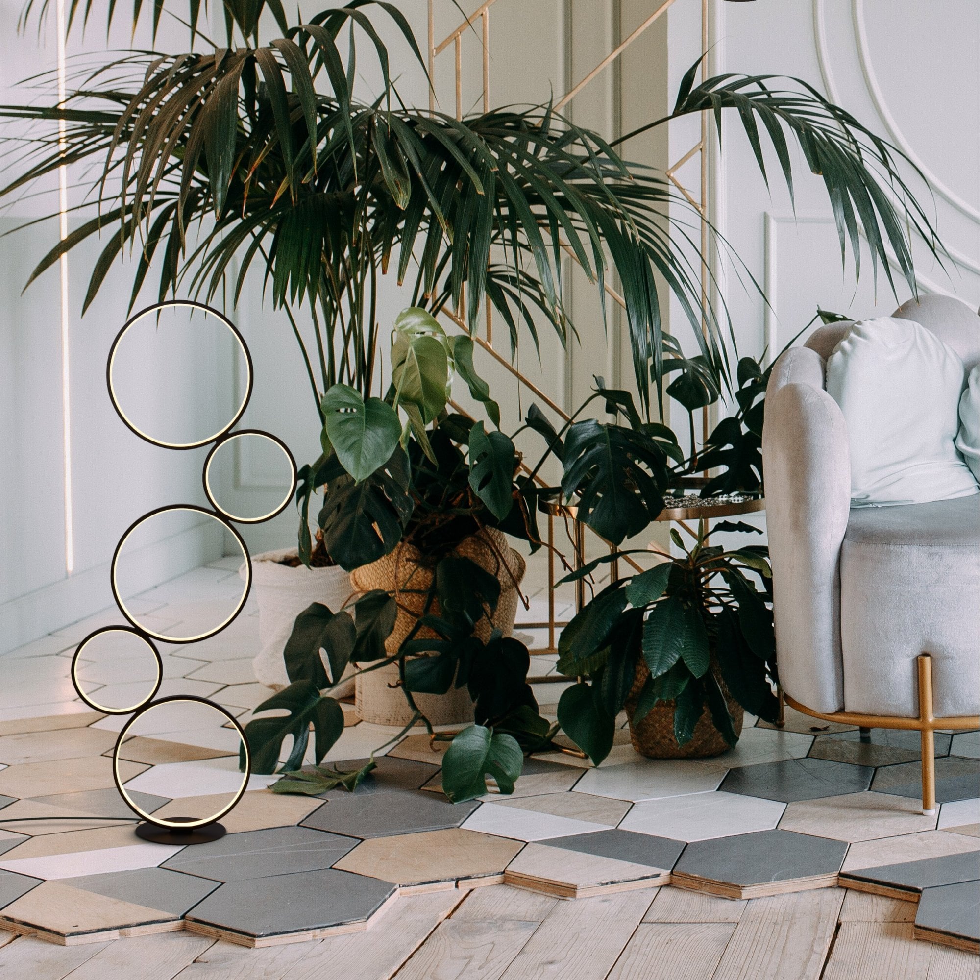 Searchlight Cantsfield 5 Light LED Ring Floor Lamp - Matt Black