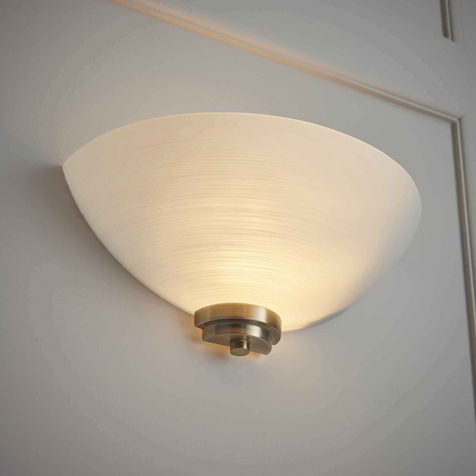 Endon Welles Single Light Wall Light - Antique Brass Plate & White Glass