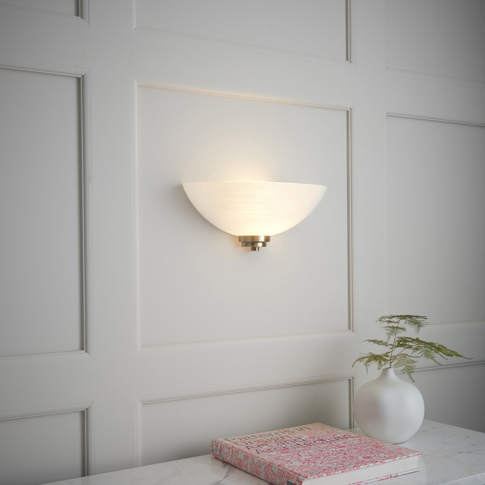 Endon Welles Single Light Wall Light - Antique Brass Plate & White Glass
