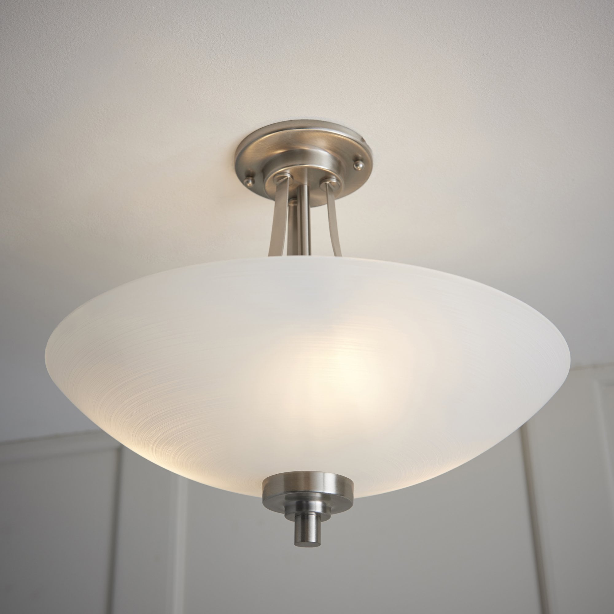 Endon Welles 3 Light Flush Fitting - Satin Chrome Plate & White Glass