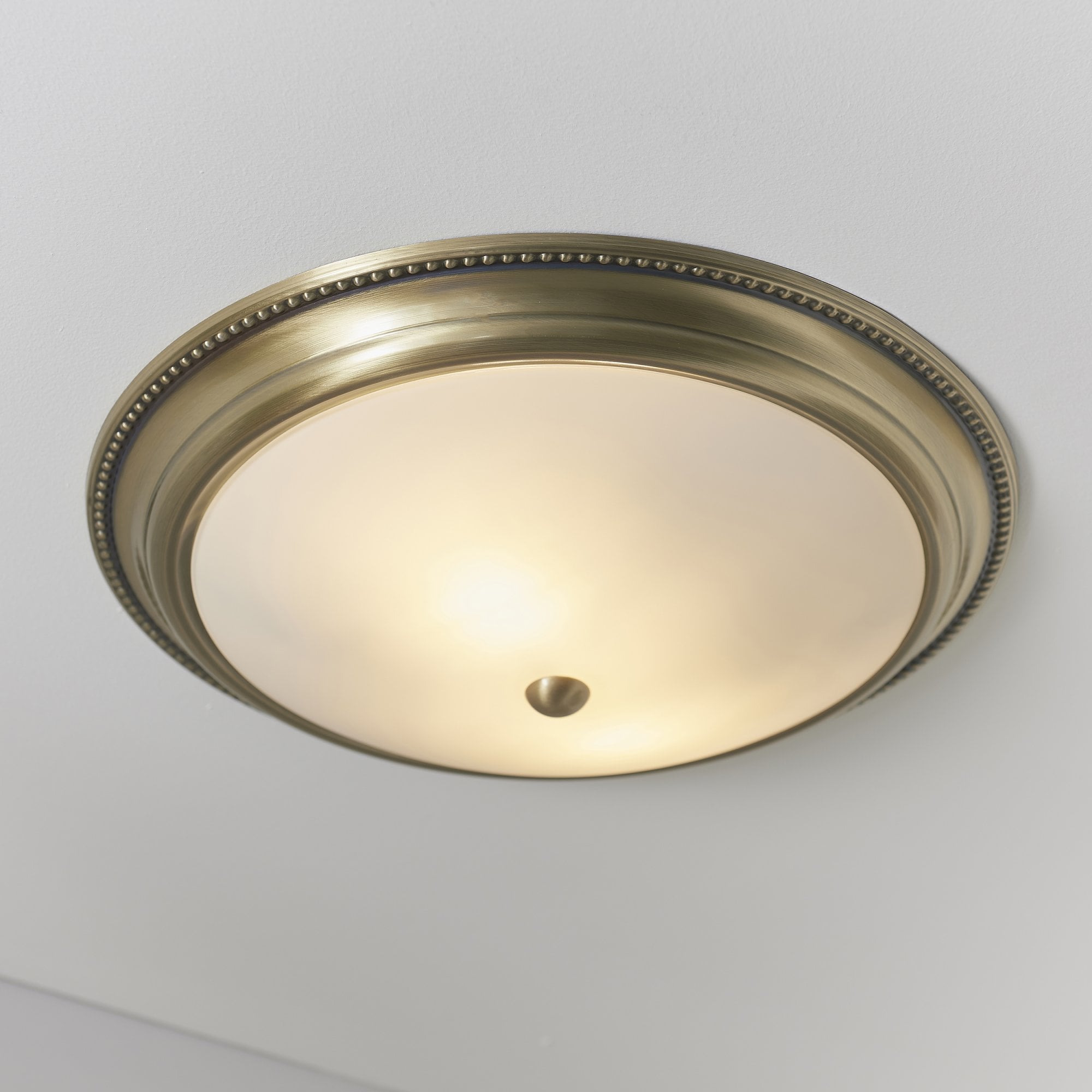 Endon Atlas 2 Light Flush Fitting - Antique Brass Plate & Frosted Glass