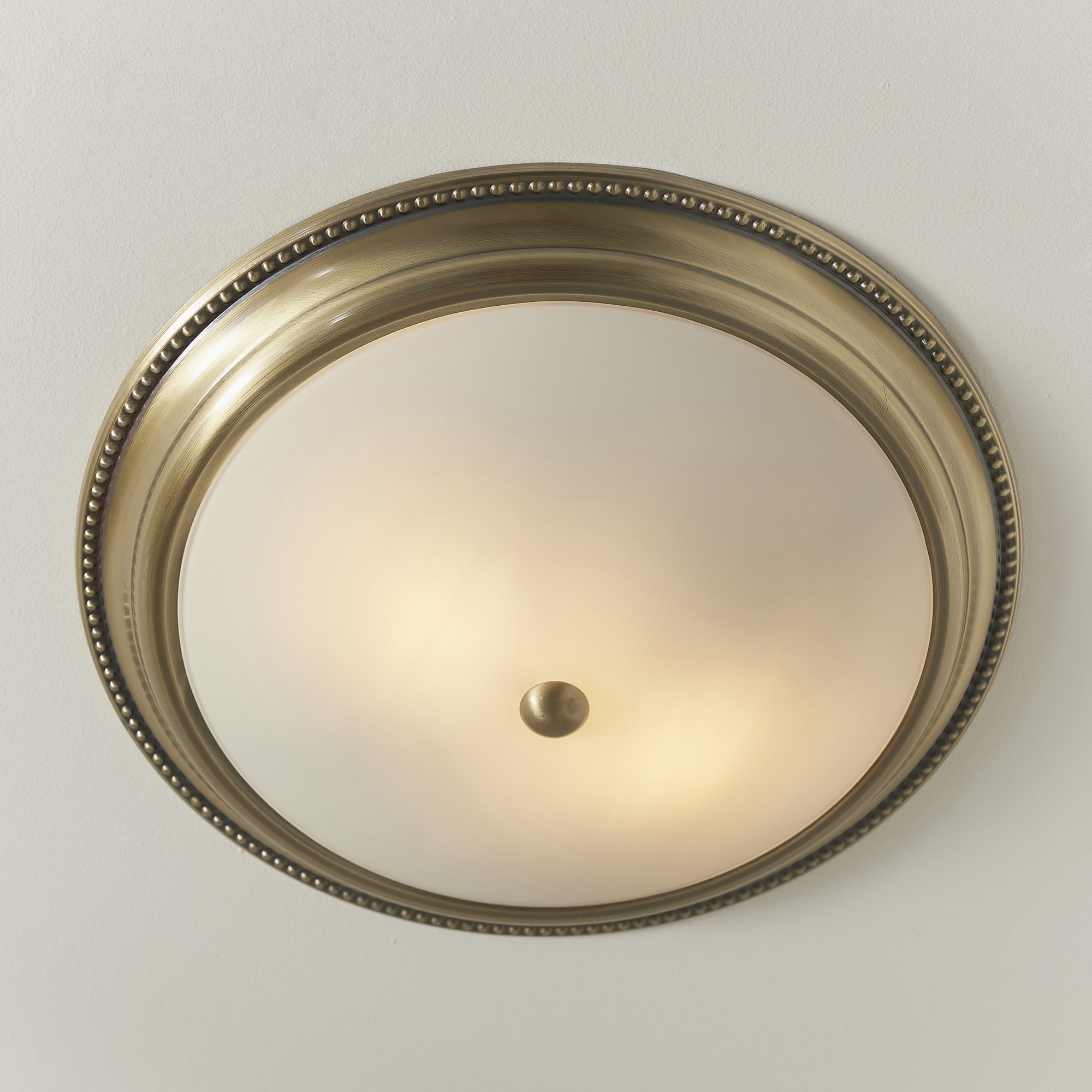 Endon Atlas 2 Light Flush Fitting - Antique Brass Plate & Frosted Glass