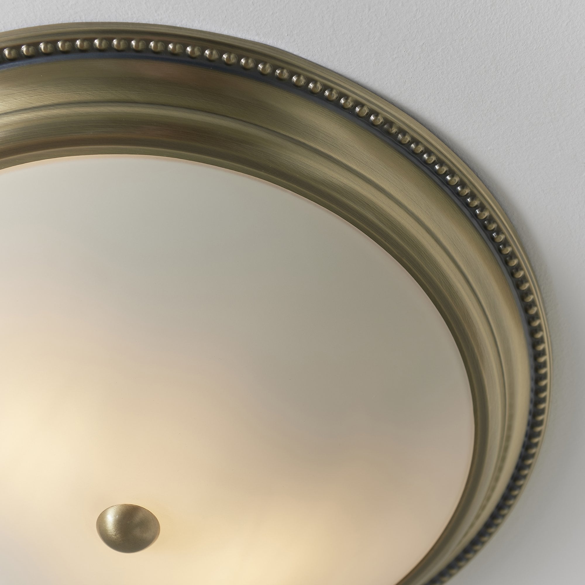 Endon Atlas 2 Light Flush Fitting - Antique Brass Plate & Frosted Glass