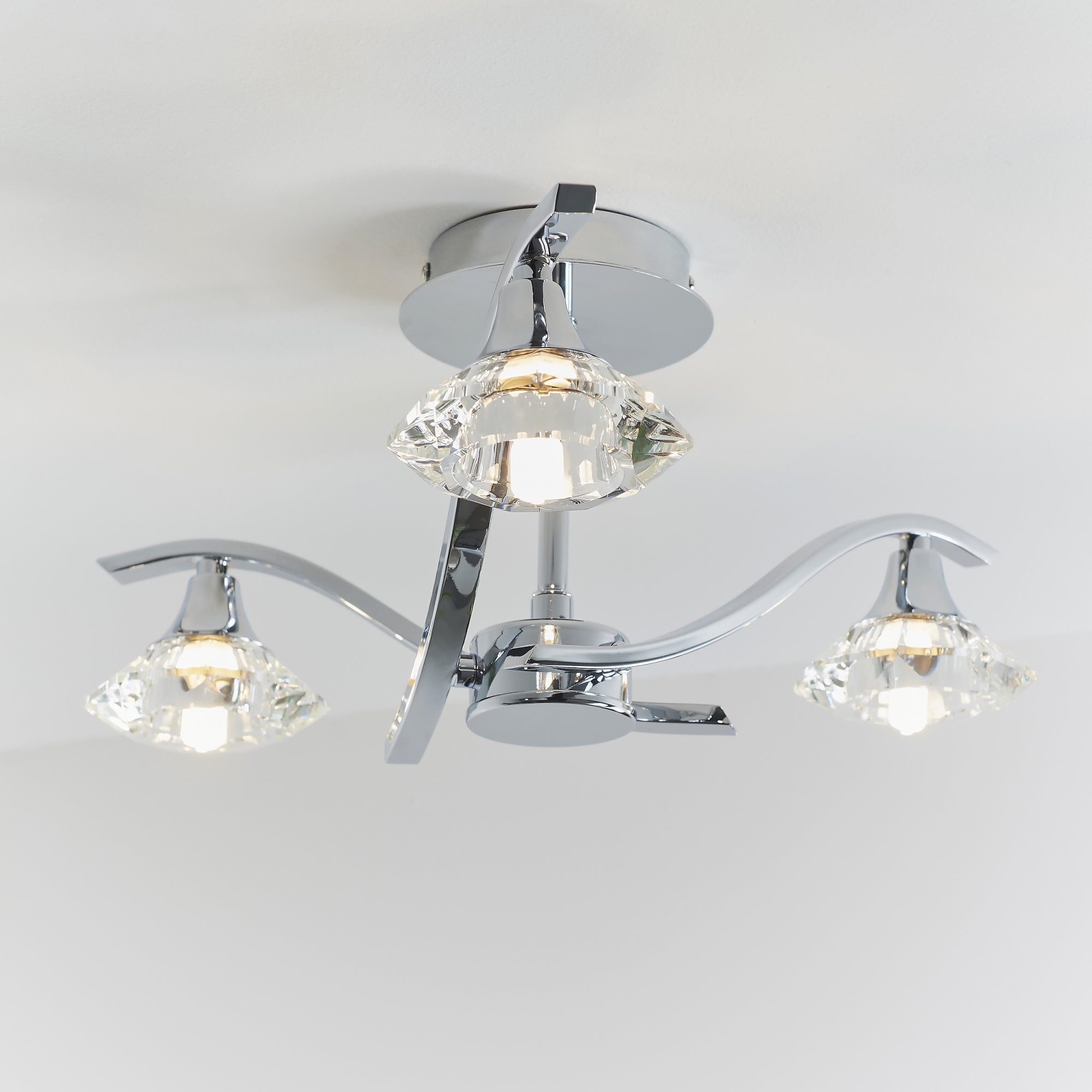 Endon Langella 3 Light Semi Flush Fitting - Chrome Plate & Clear Crystal