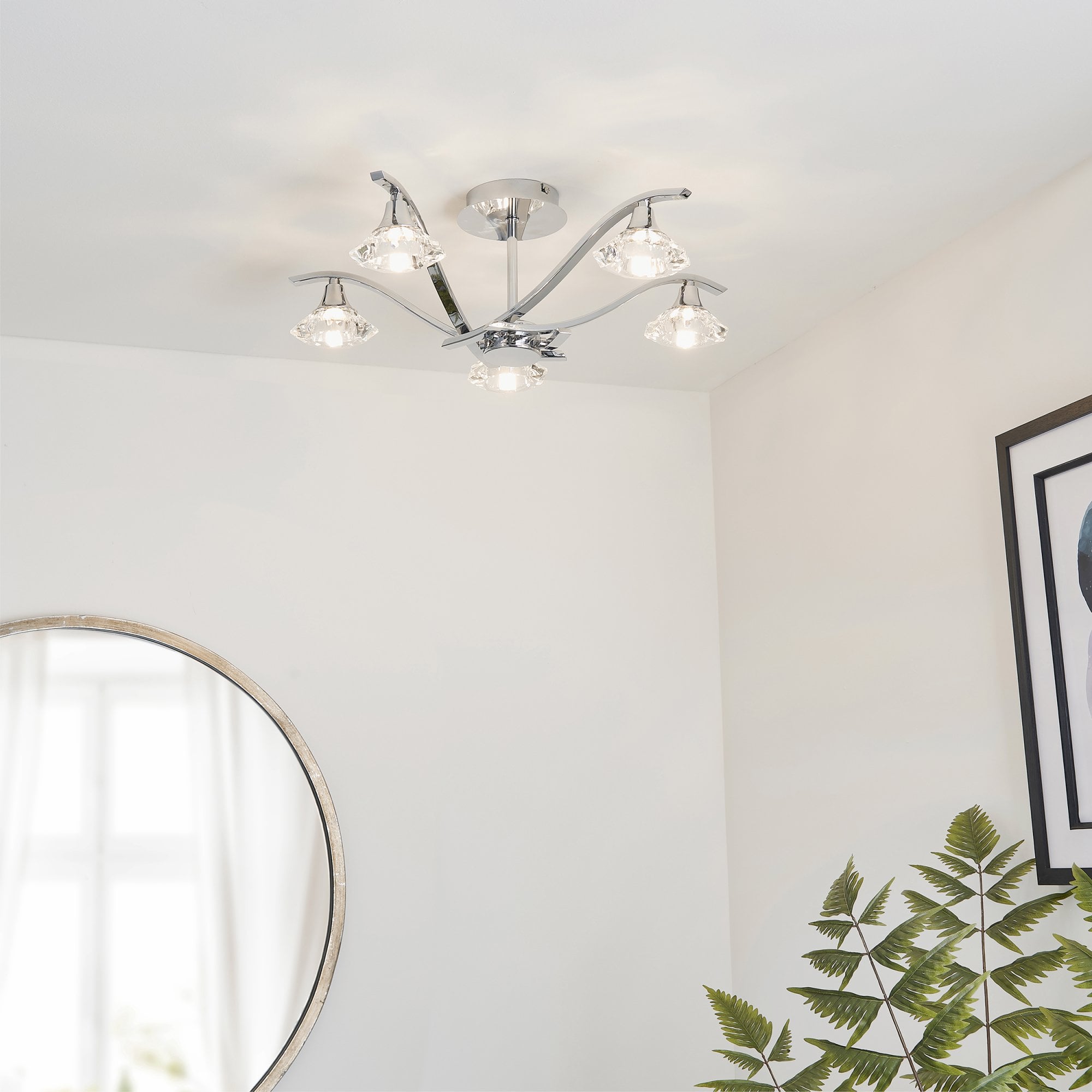 Endon Langella 5 Light Semi Flush Fitting - Chrome Plate & Clear Crystal