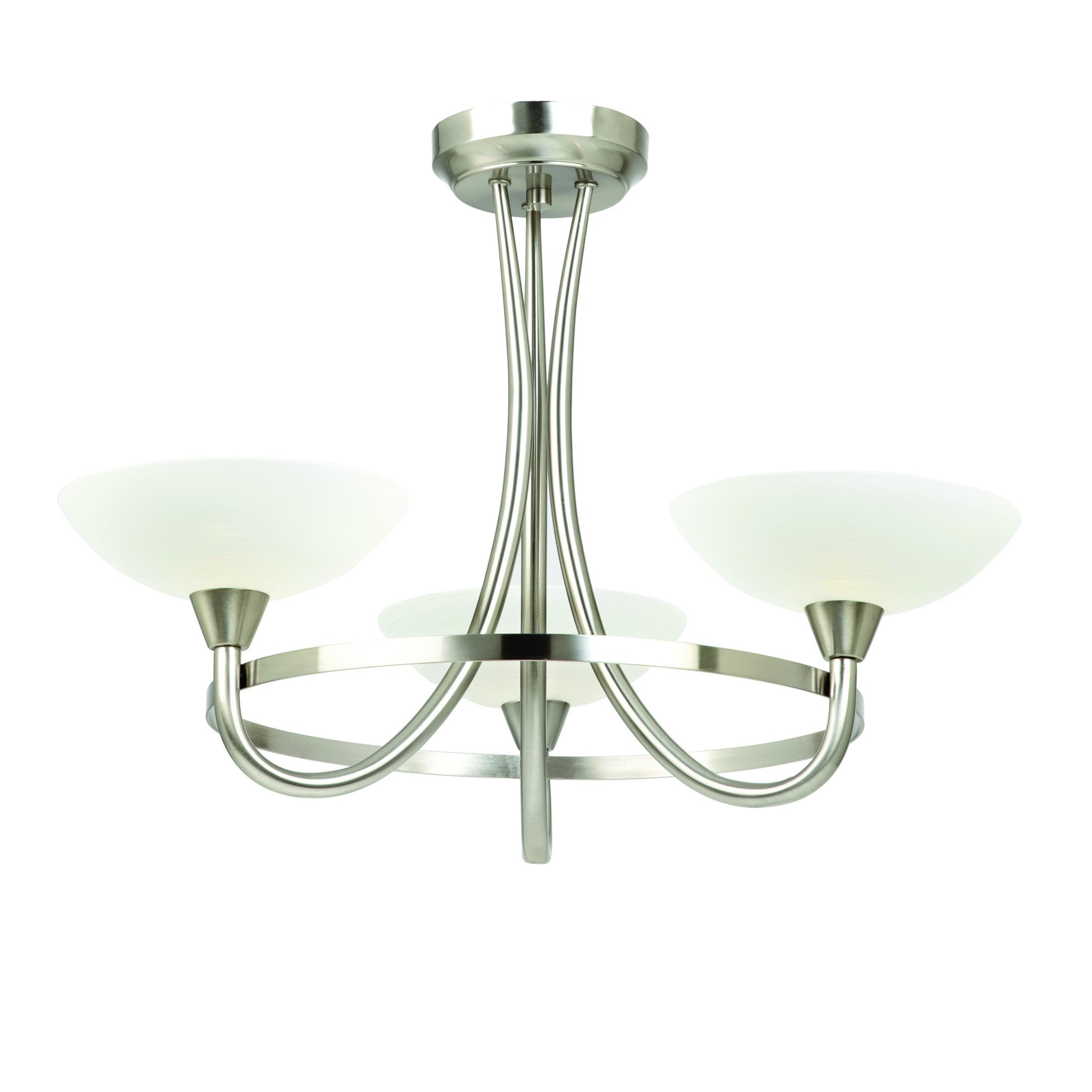 Endon Cagney 3 Light Semi Flush Fitting - Satin Chrome Plate & White Glass