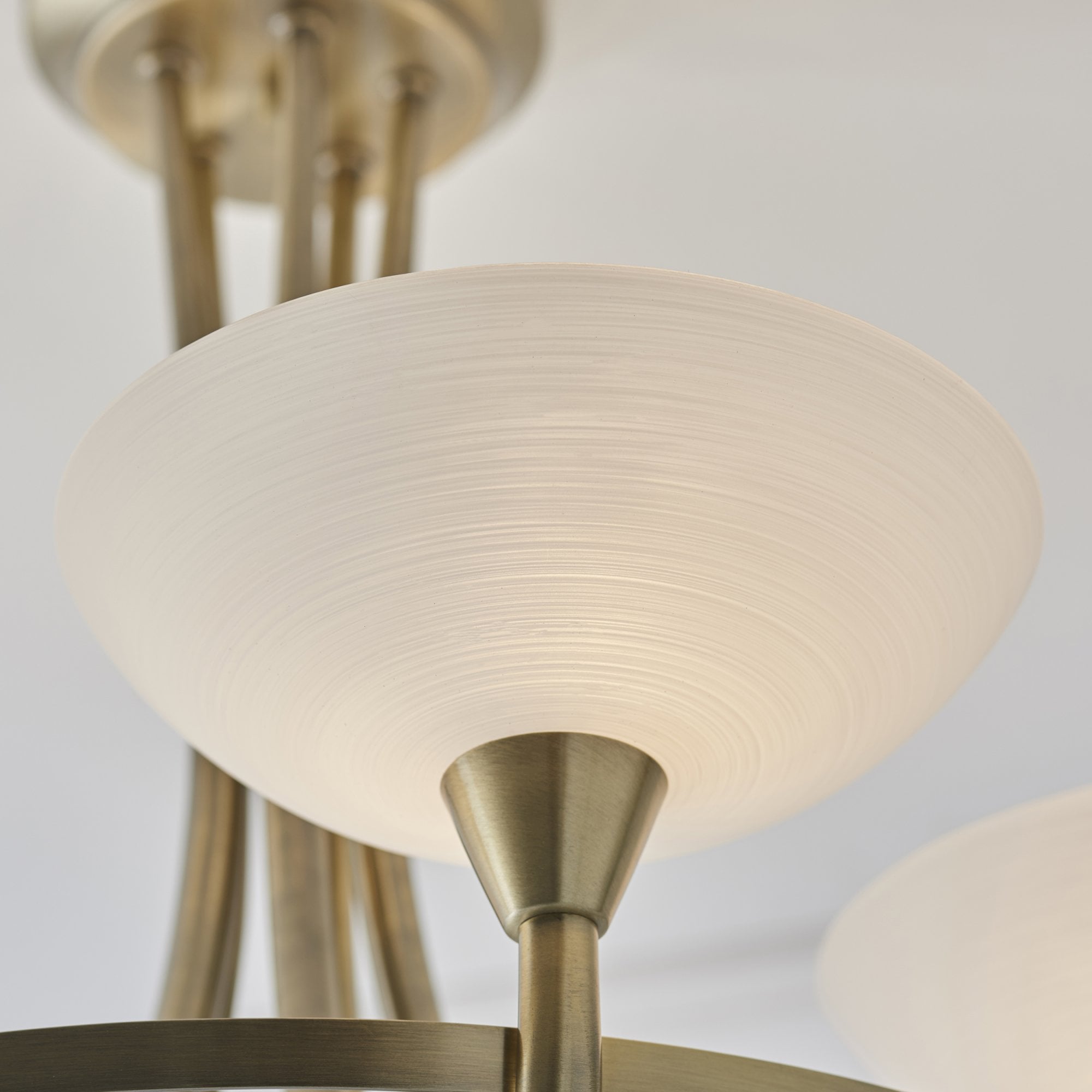 Endon Cagney 5 Light Semi Flush Fitting - Antique Brass Plate & White Glass