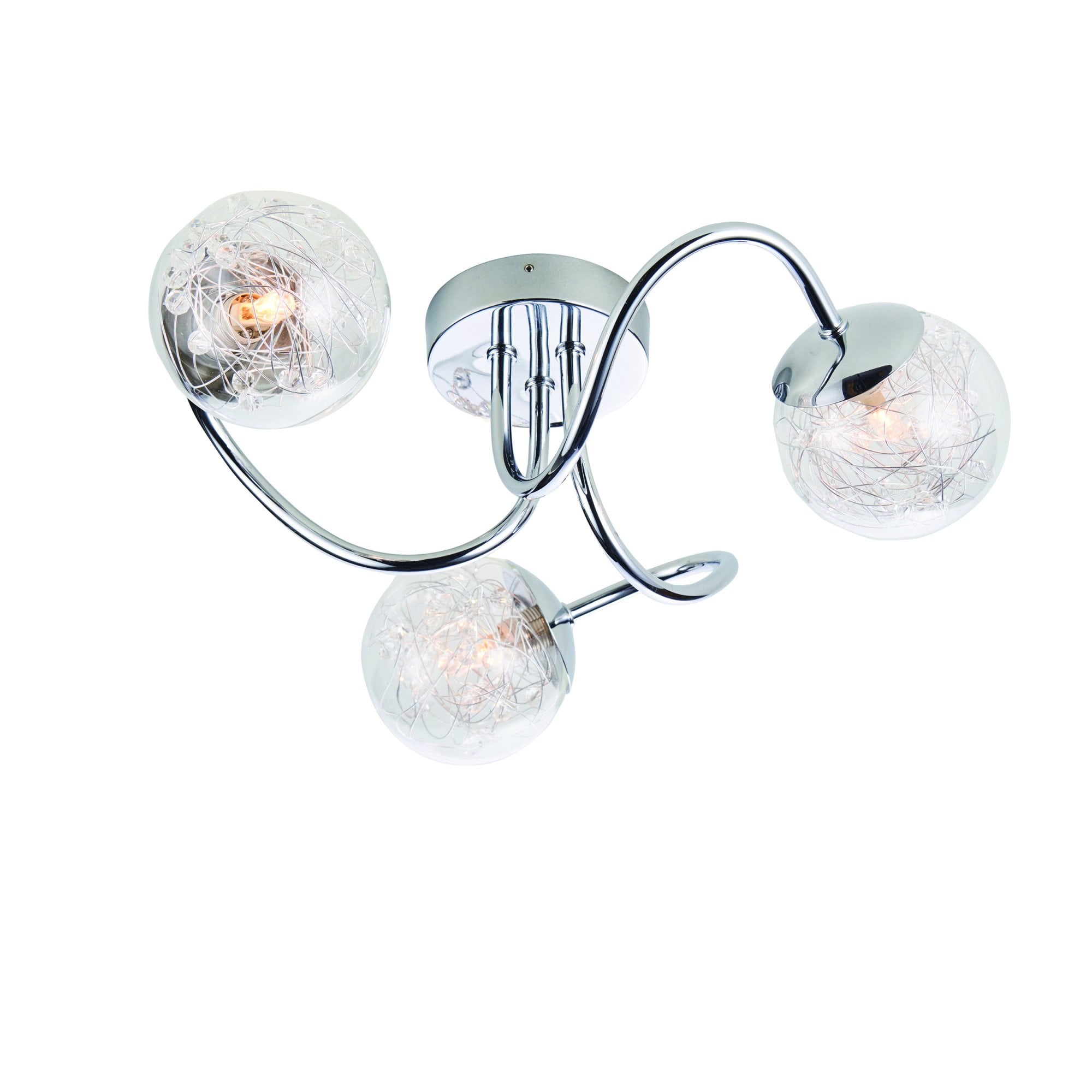 Endon Auria 3 Light Semi Flush Fitting - Chrome Plate With Clear Glass & Chrome Wire