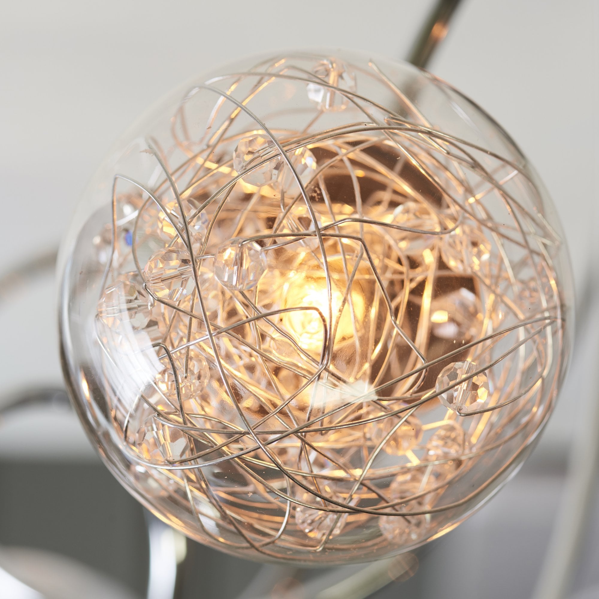 Endon Auria 6 Light Semi Flush Fitting - Chrome Plate With Clear Glass & Chrome Wire