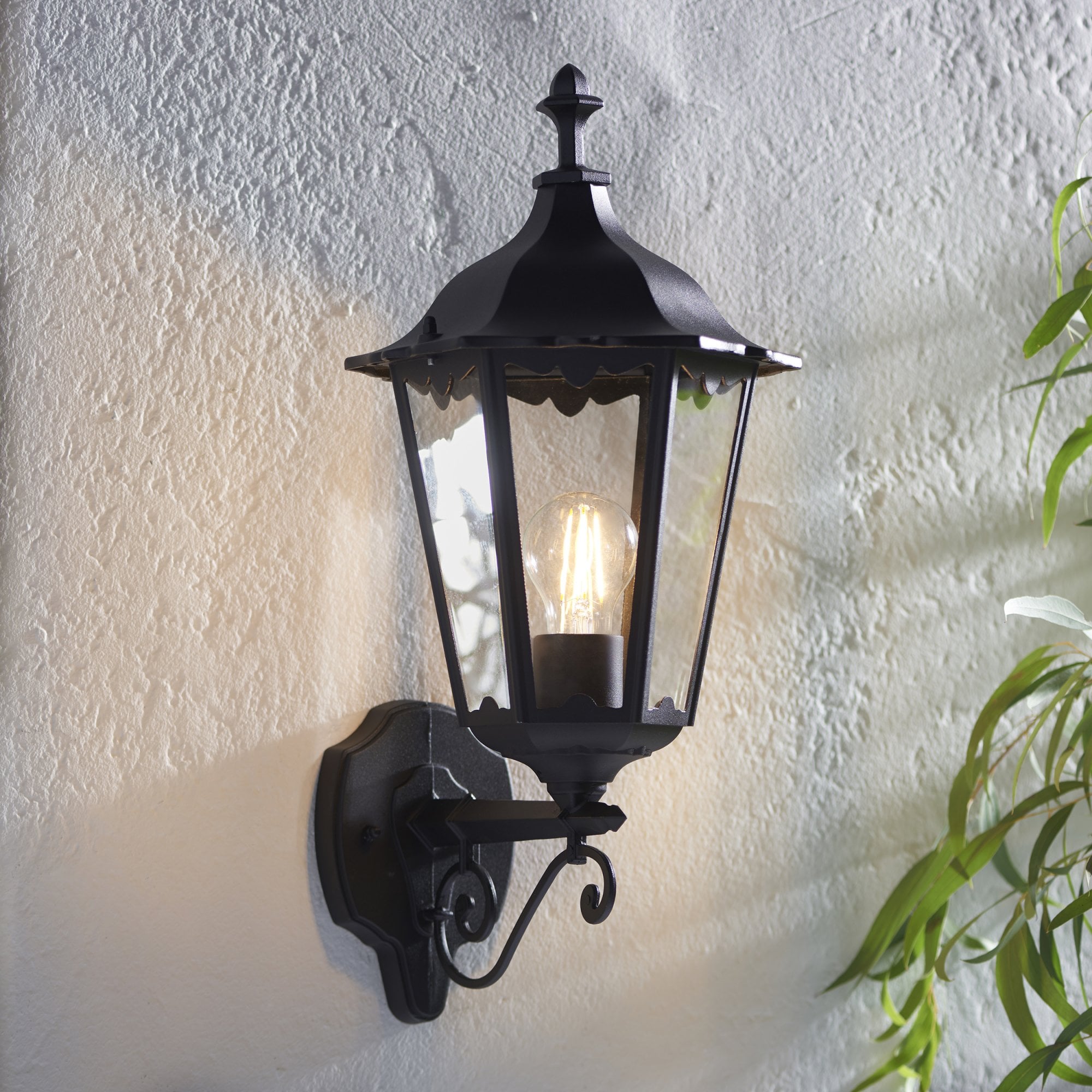 Endon Burford Single Light Wall Light - Matt Black & Clear Glass