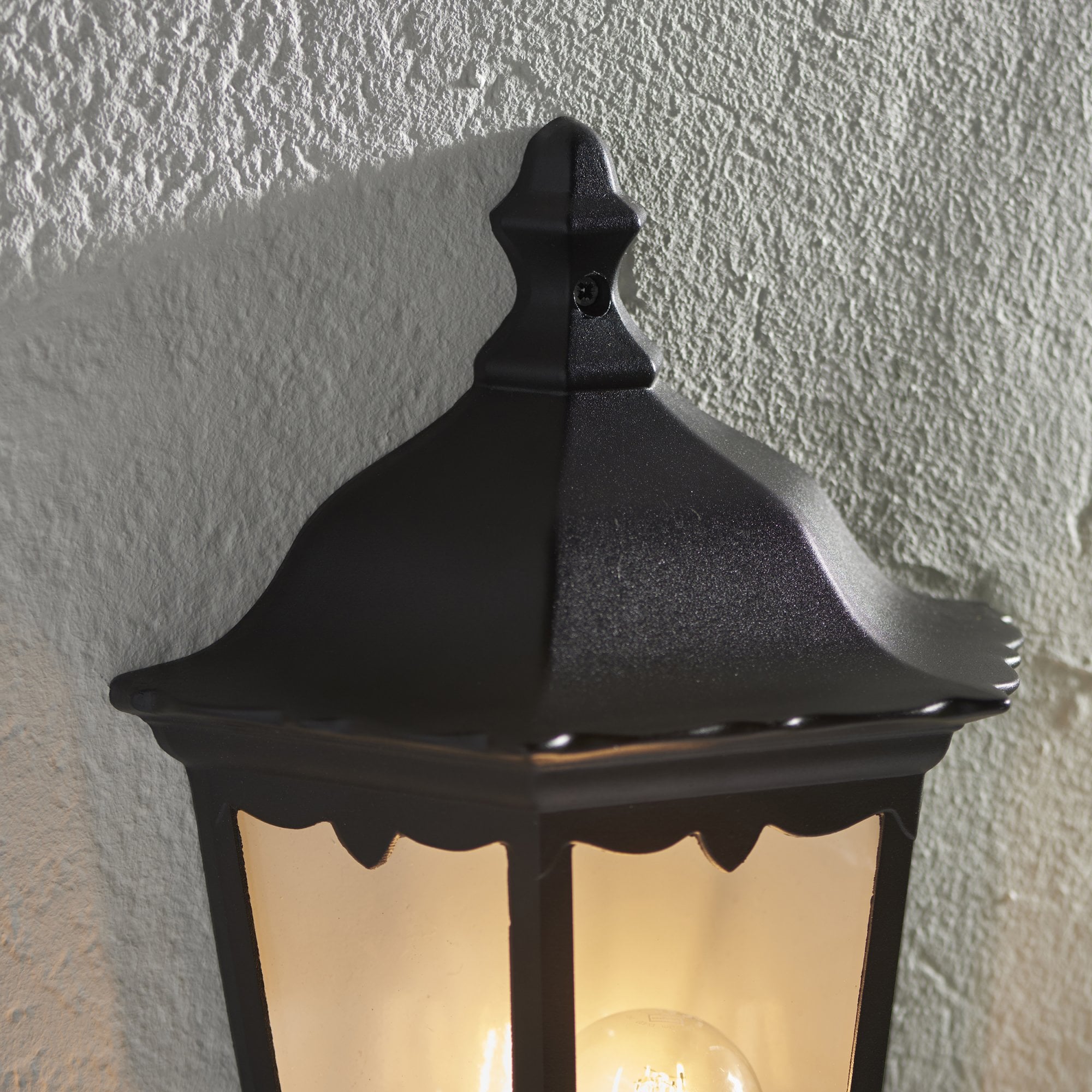 Endon Burford Single Light Wall Half Lantern - Matt Black & Clear Glass