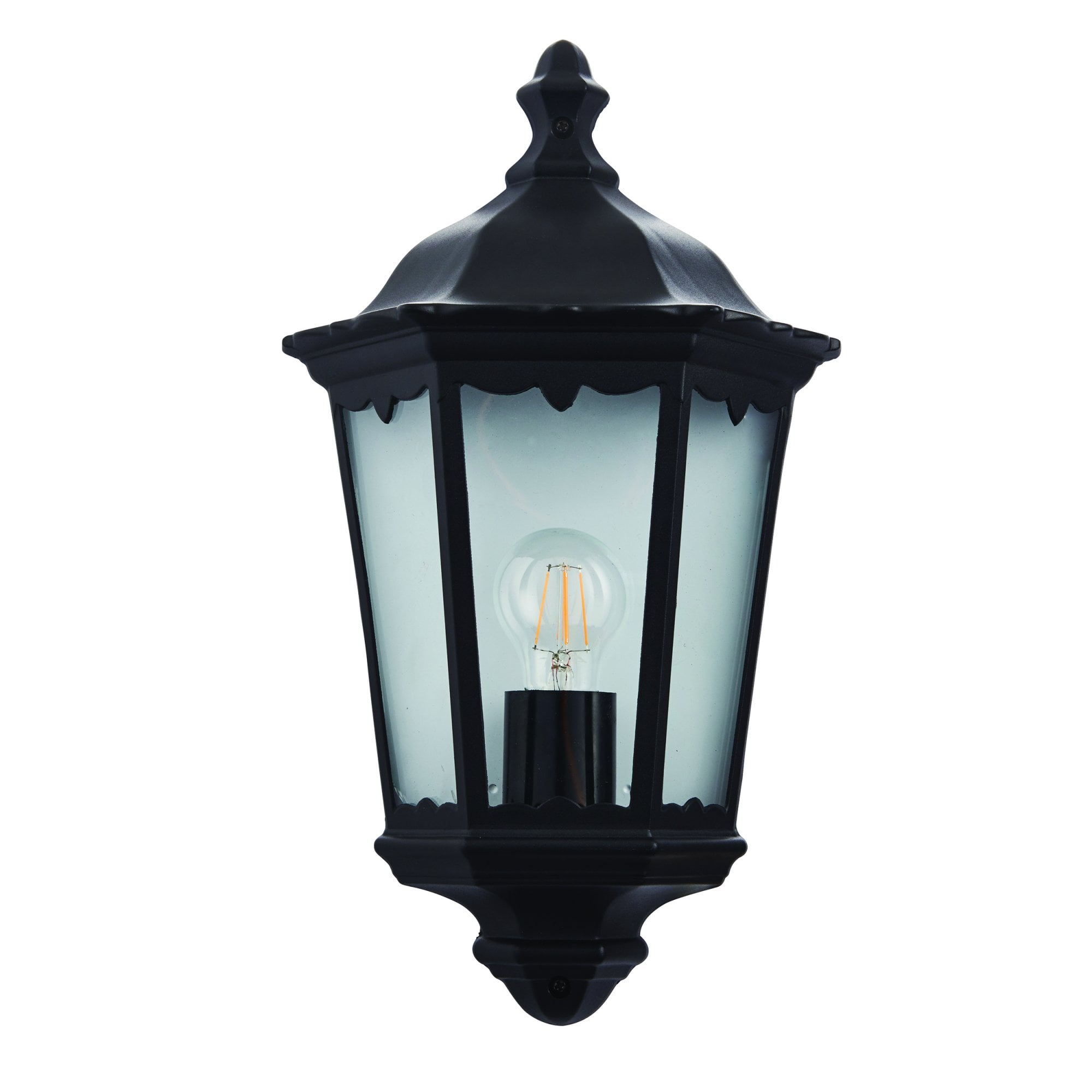 Endon Burford Single Light Wall Half Lantern - Matt Black & Clear Glass