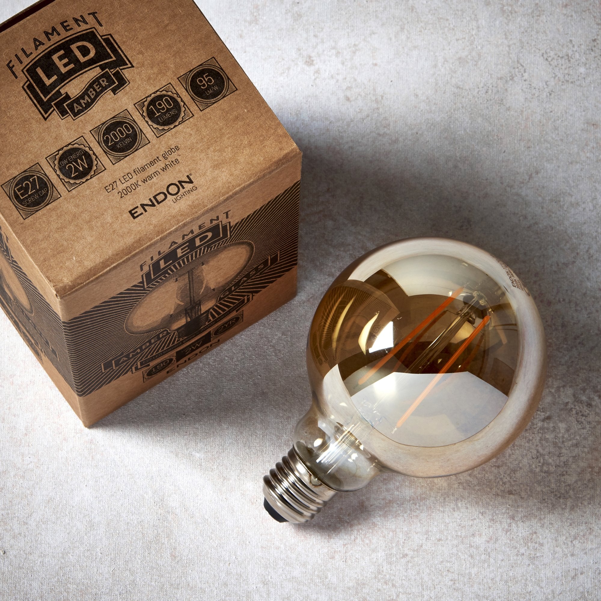Endon E27 LED 2W 95mm Globe Bulb - 2000K - Non-Dimmable - Amber Glass