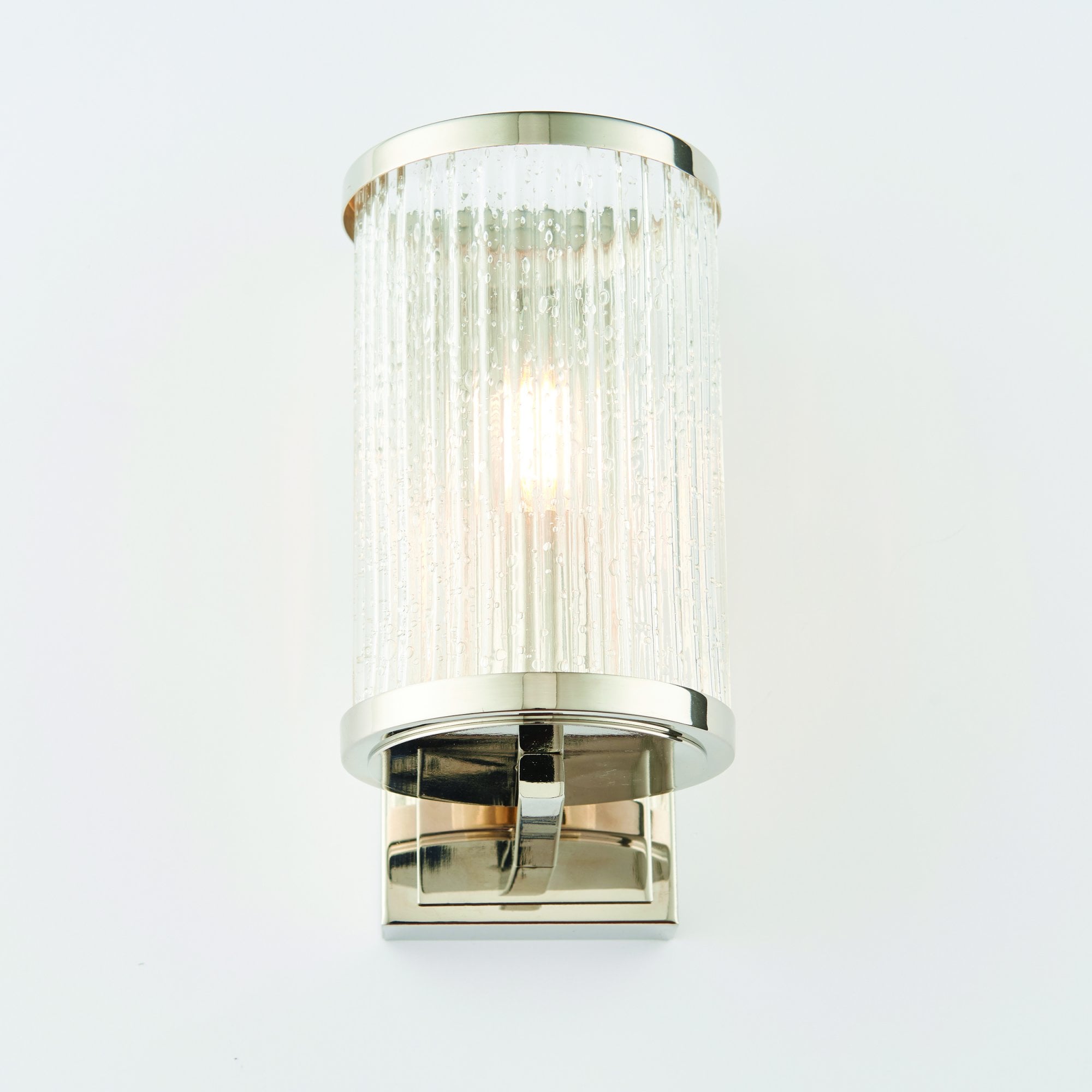 Endon Easton Single Linear Light Wall Light - Bright Nickel Plate & Ribbed Bubble Glass
