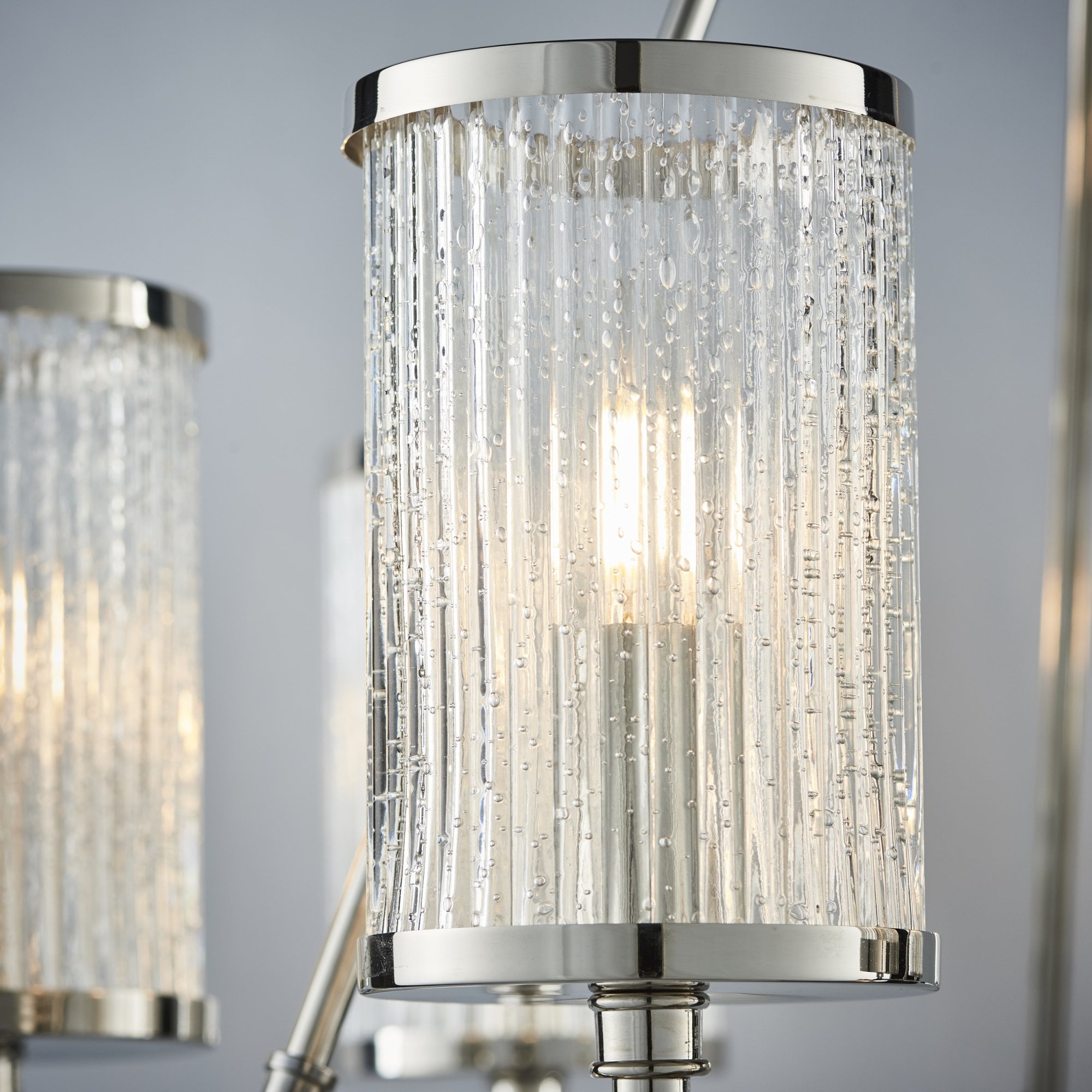 Endon Easton 6 Light Pendant - Bright Nickel Plate & Ribbed Bubble Glass