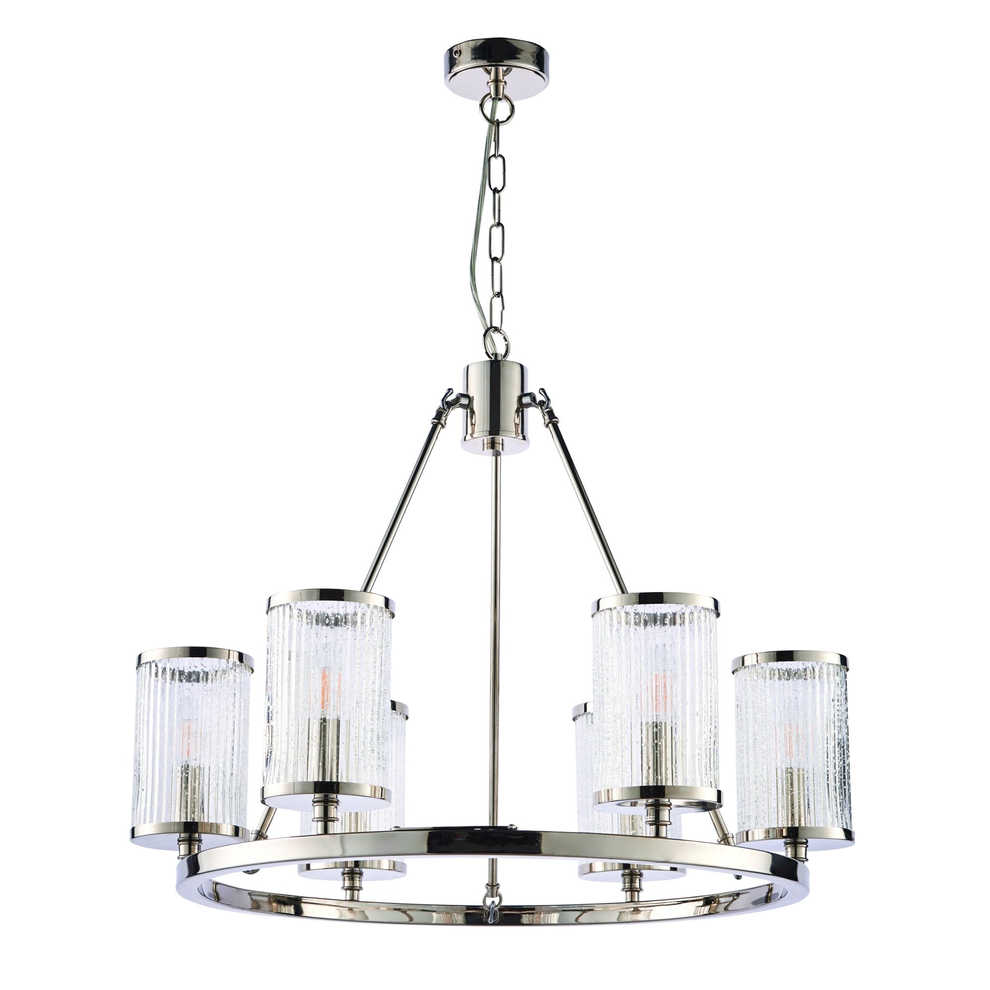 Endon Easton 6 Light Pendant - Bright Nickel Plate & Ribbed Bubble Glass