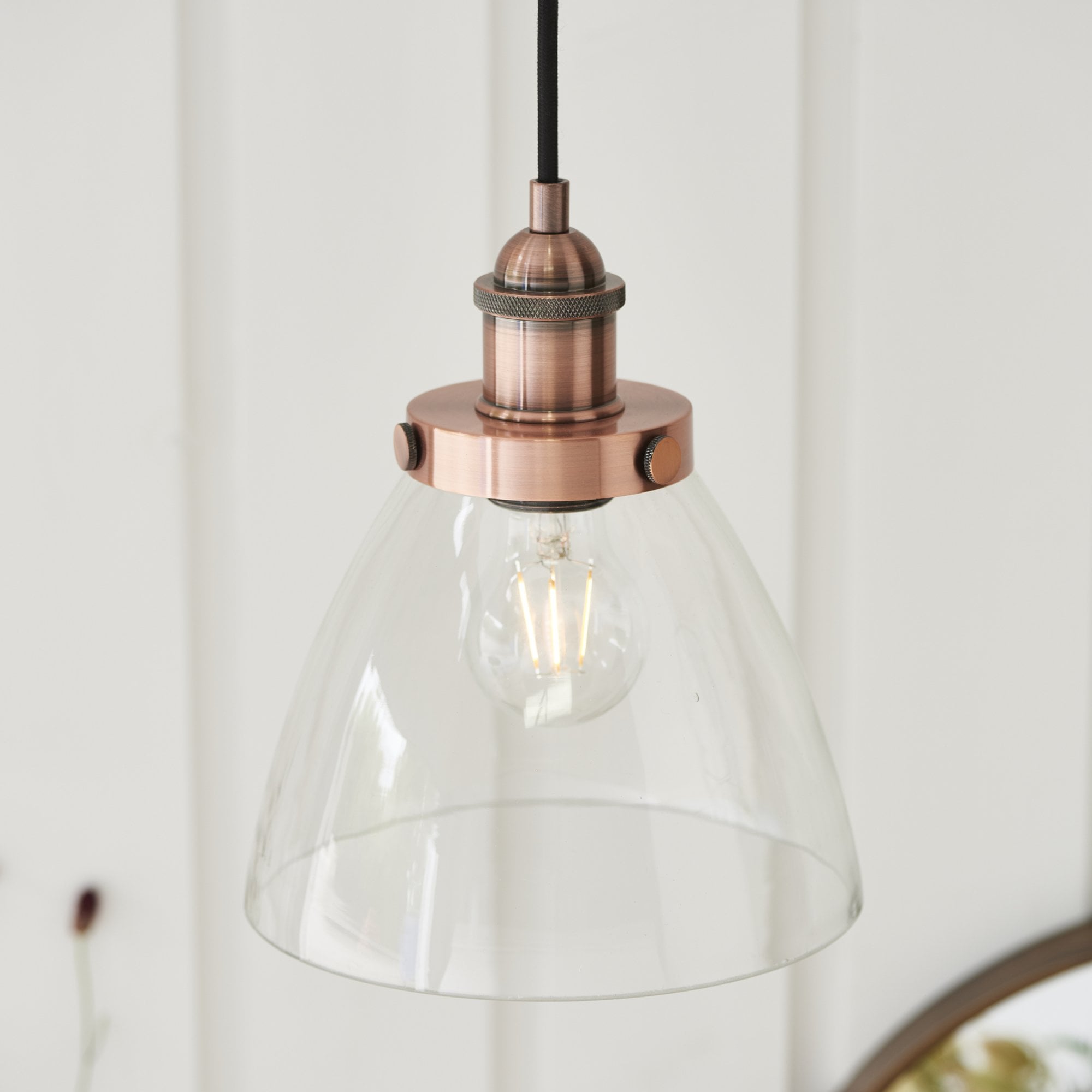 Endon Hansen Single Light Pendant - Aged Copper Plate & Clear Glass