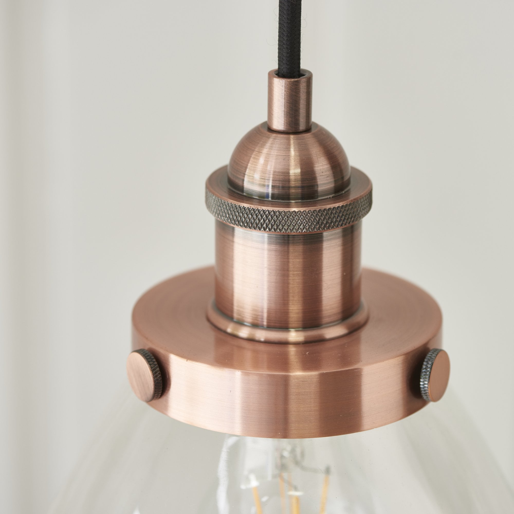 Endon Hansen Single Light Pendant - Aged Copper Plate & Clear Glass