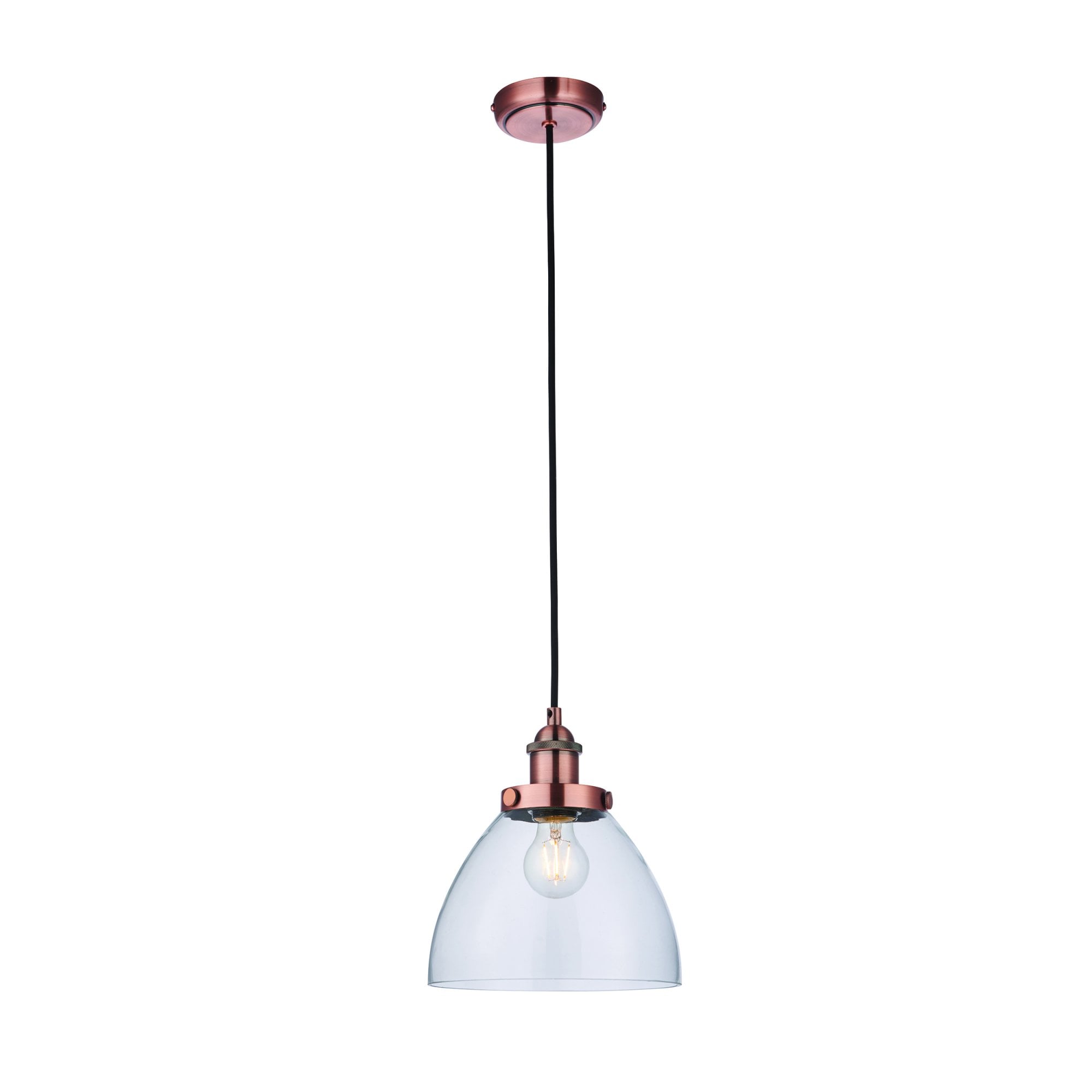 Endon Hansen Single Light Pendant - Aged Copper Plate & Clear Glass