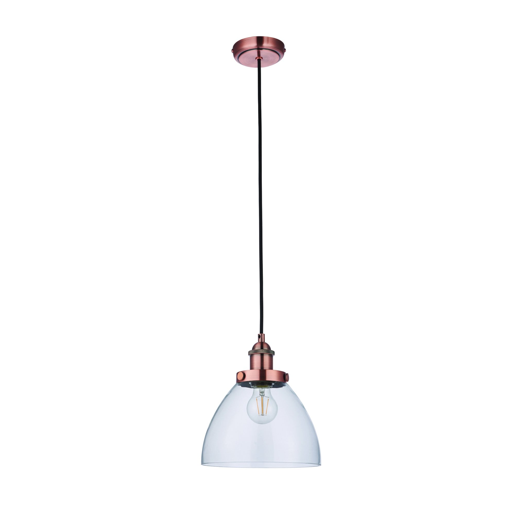 Endon Hansen Single Light Pendant - Aged Copper Plate & Clear Glass