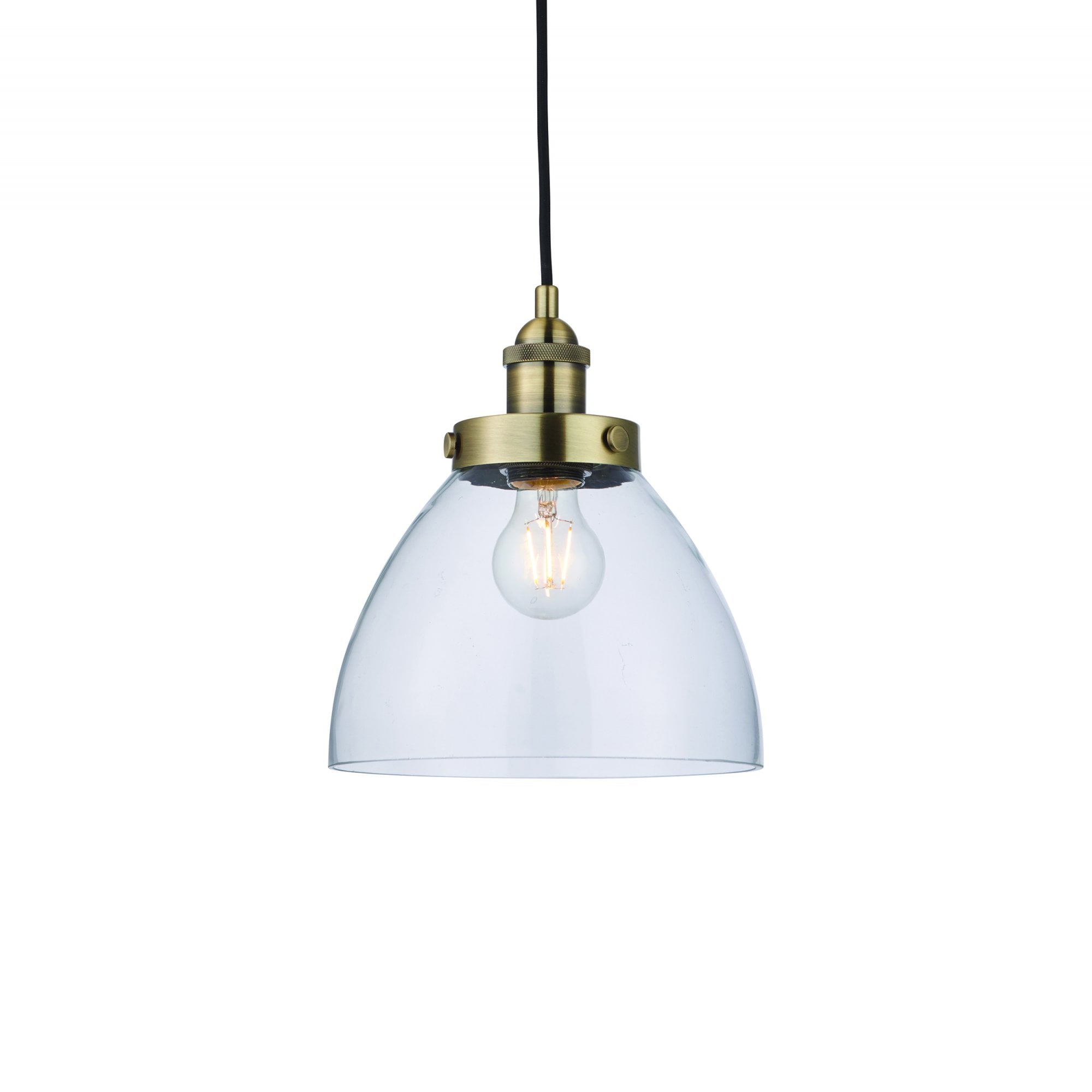 Endon Hansen Single Light Pendant - Antique Brass Plate & Clear Glass