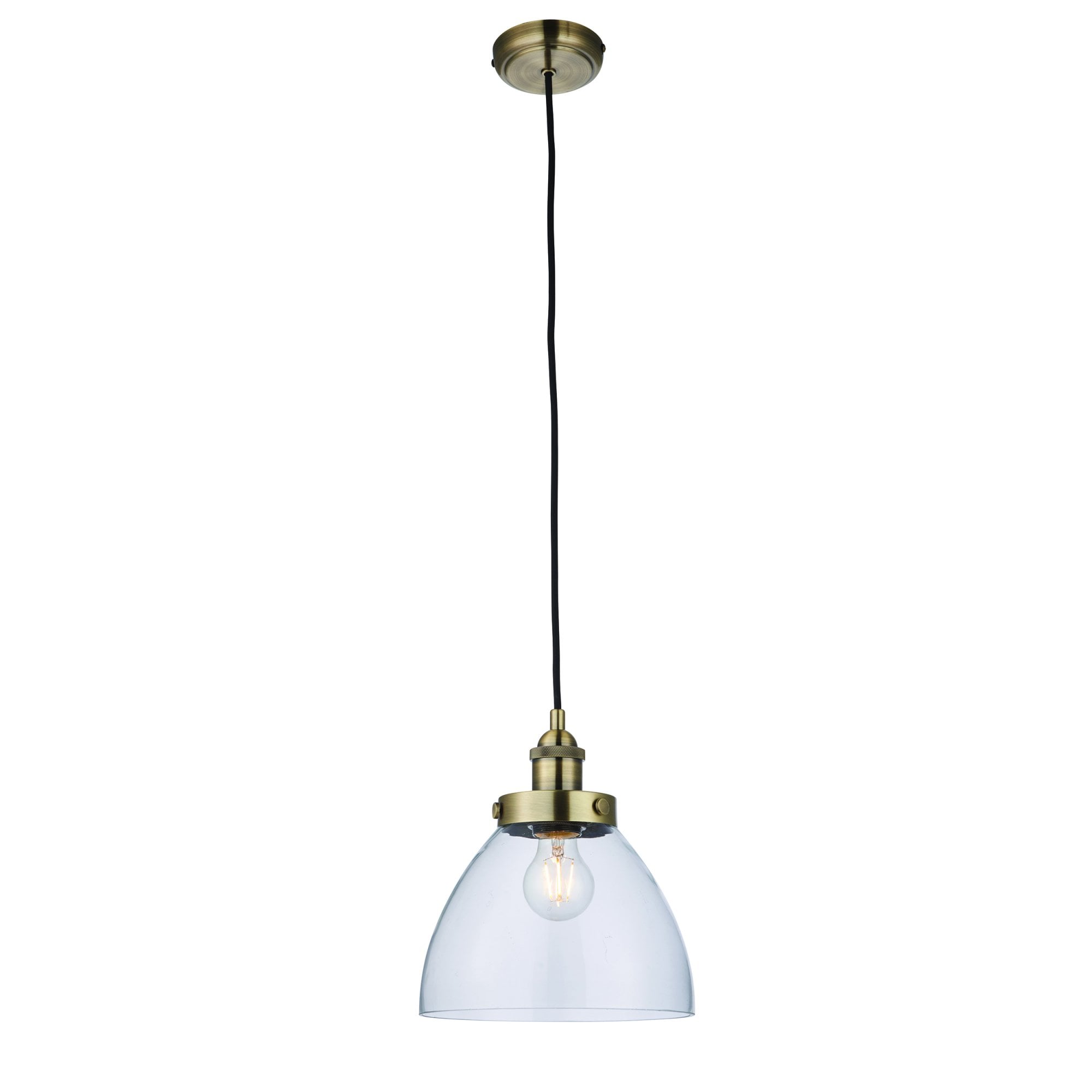 Endon Hansen Single Light Pendant - Antique Brass Plate & Clear Glass
