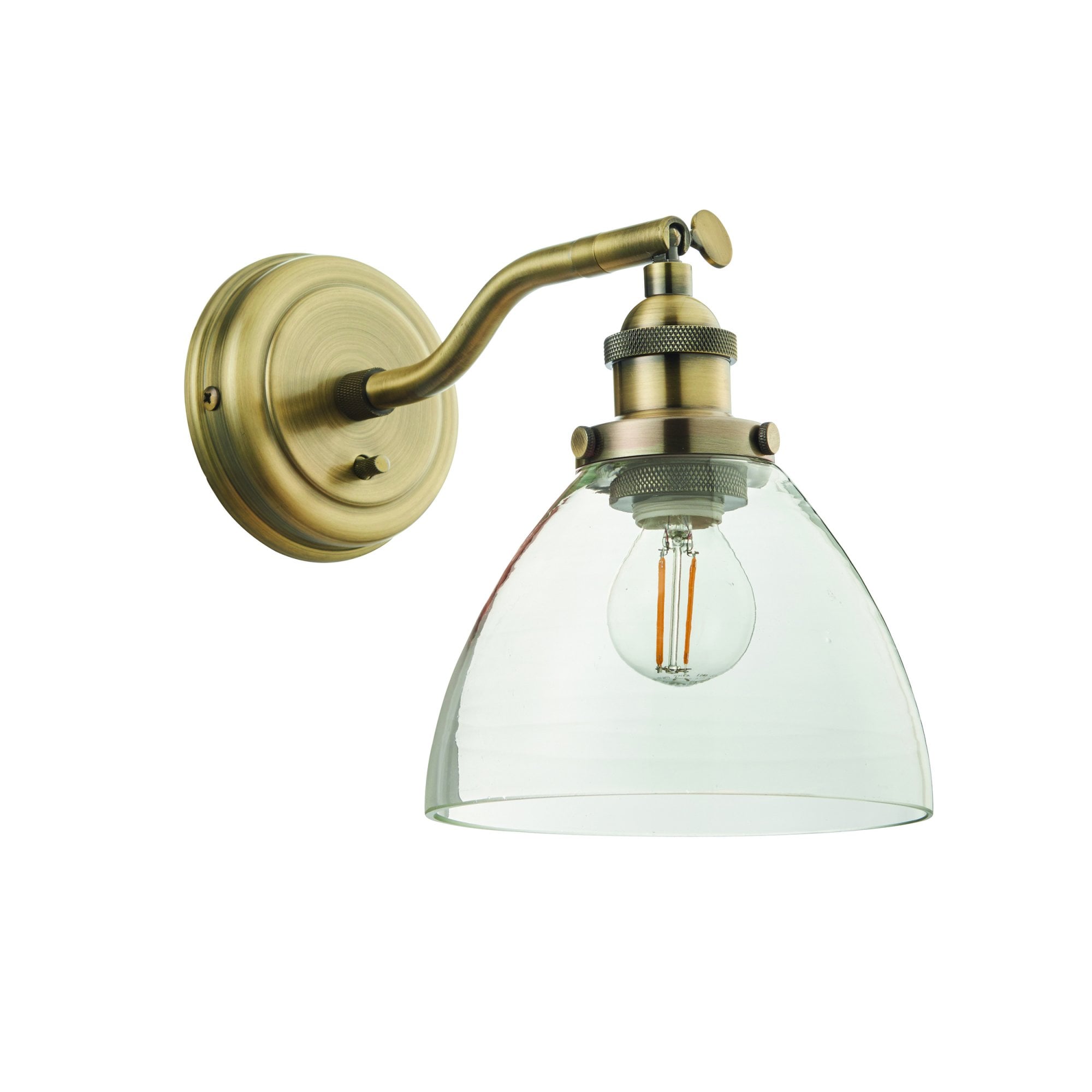 Endon Hansen Single Light Wall Light - Antique Brass Plate & Clear Glass