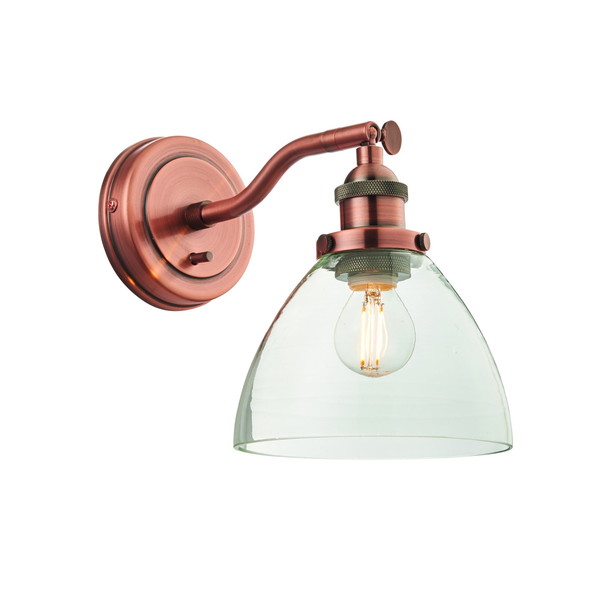 Endon Hansen Single Light Wall Light - Aged Copper Plate & Clear Glass