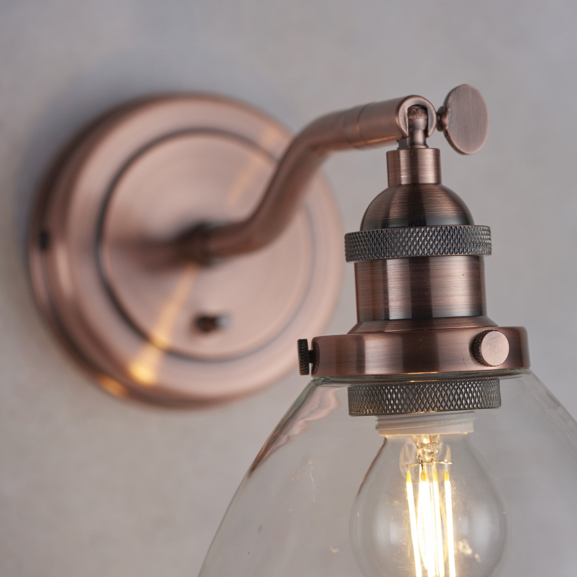 Endon Hansen Single Light Wall Light - Aged Copper Plate & Clear Glass
