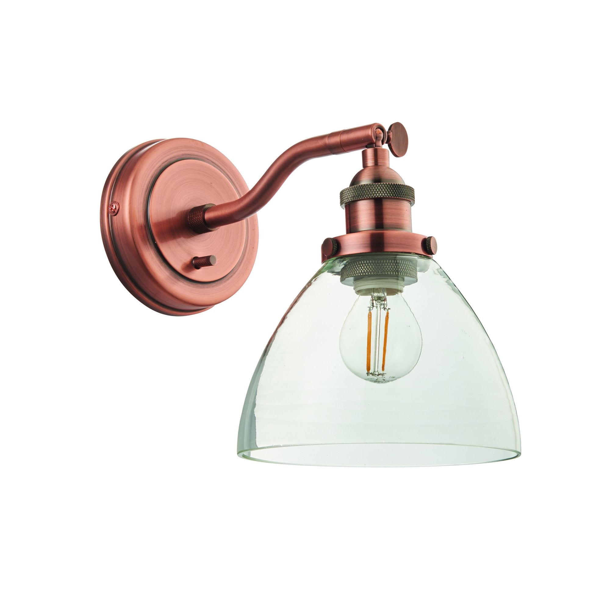 Endon Hansen Single Light Wall Light - Aged Copper Plate & Clear Glass
