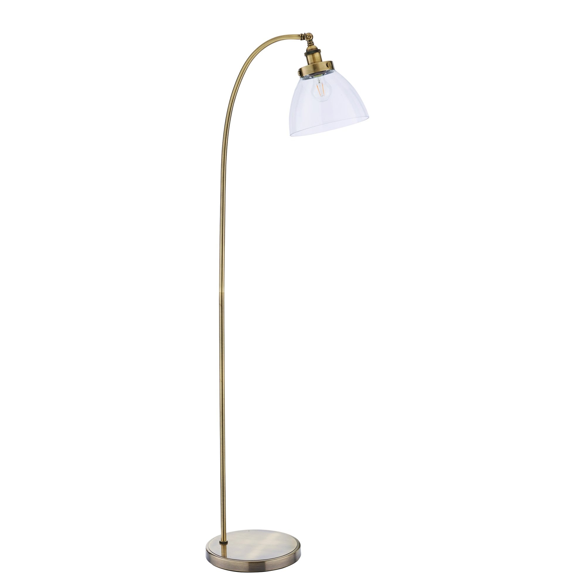 Endon Hansen Single Light Floor Lamp - Antique Brass Plate & Clear Glass