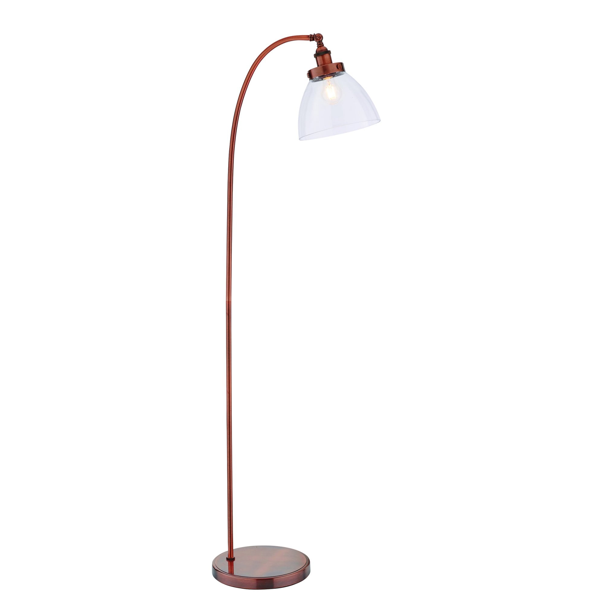 Endon Hansen Single Light Floor Lamp - Aged Copper Plate & Clear Glass