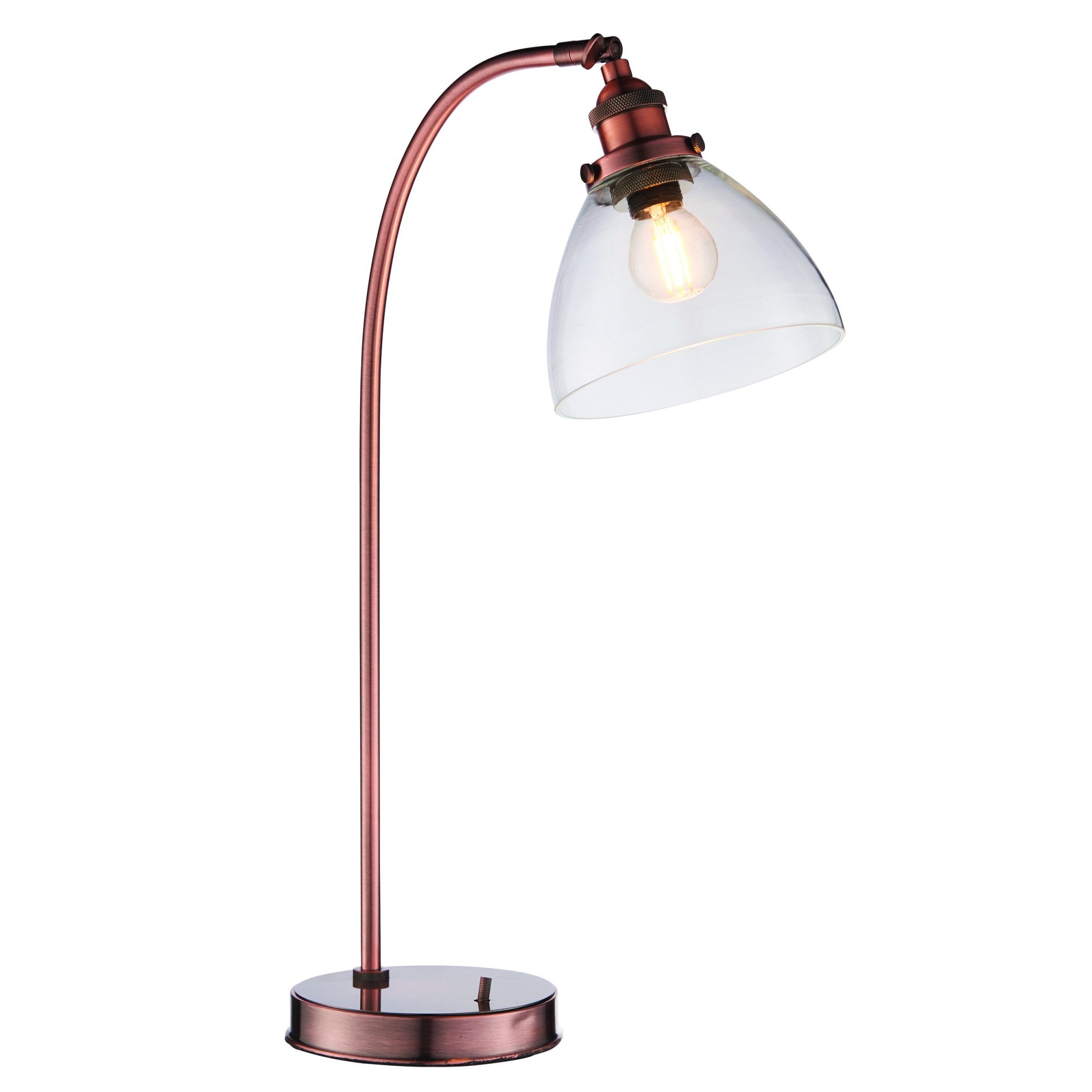 Endon Hansen Single Light Table Lamp - Aged Copper Plate & Clear Glass
