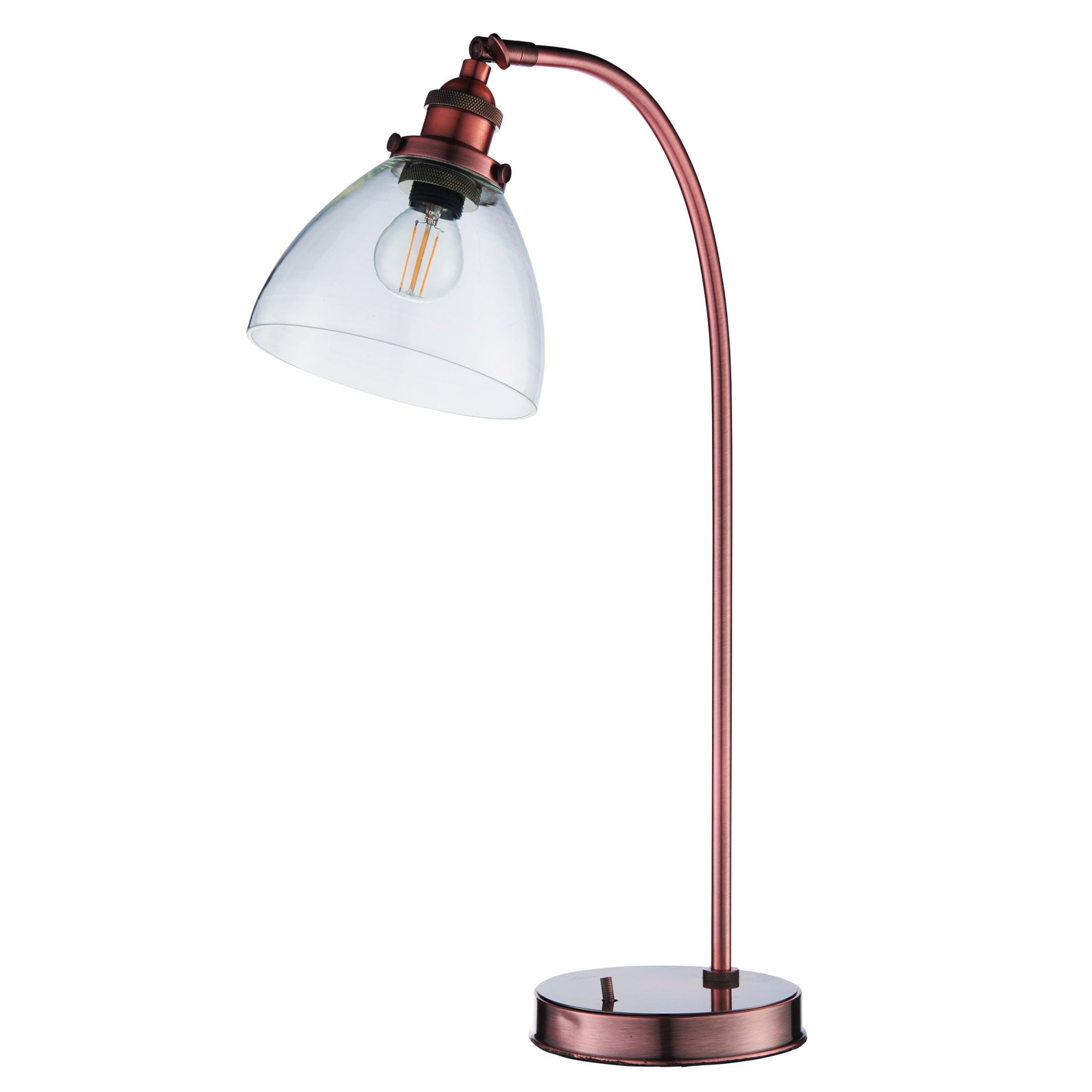 Endon Hansen Single Light Table Lamp - Aged Copper Plate & Clear Glass